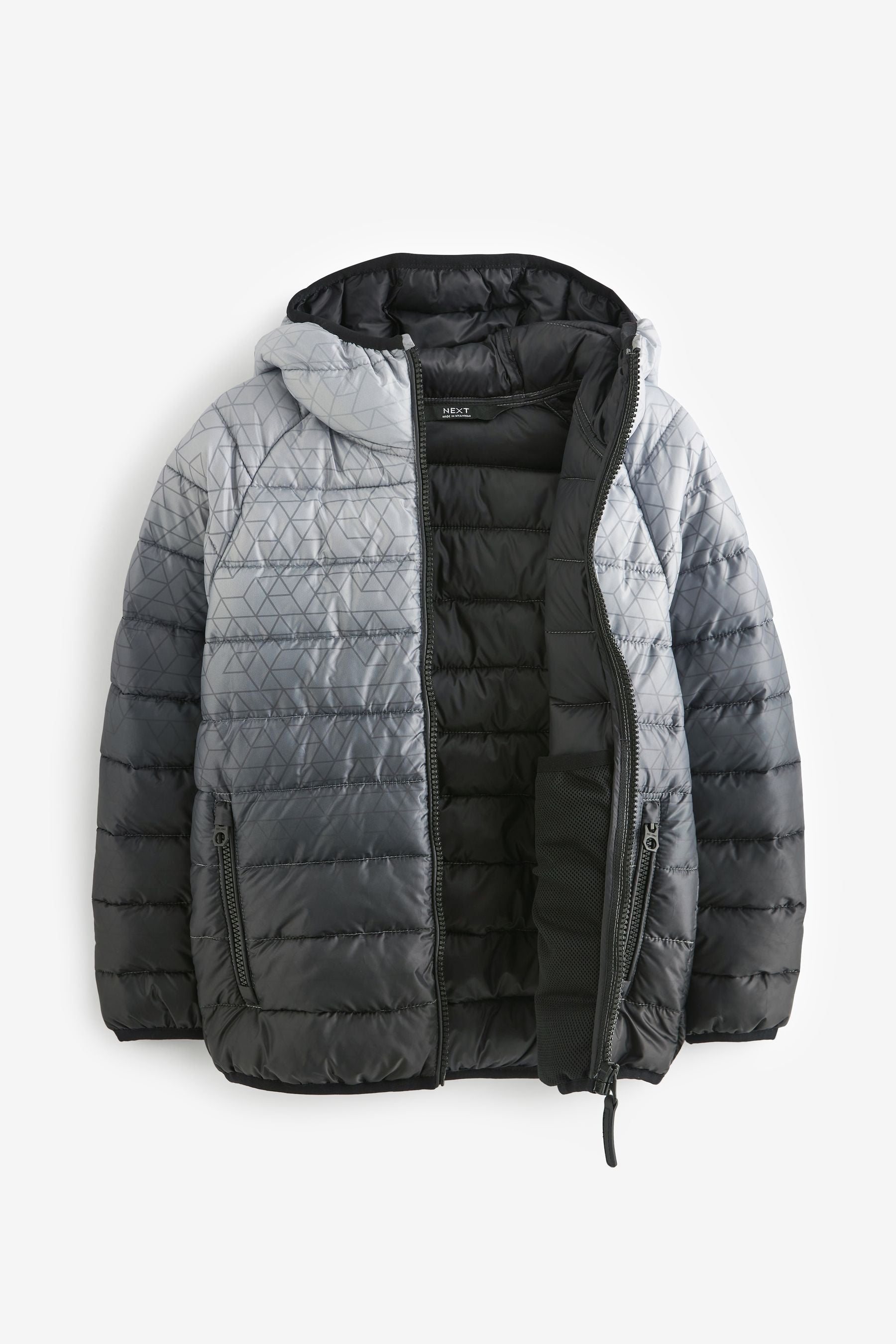 Black/Grey Quilted Midweight Hooded Jacket (3-17yrs)