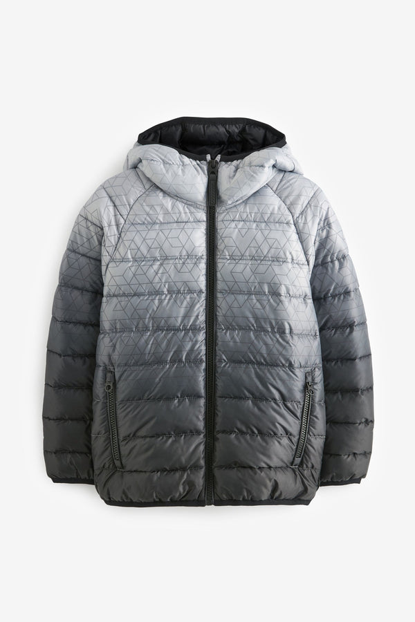 Black/Grey Quilted Midweight Hooded Jacket (3-16yrs)