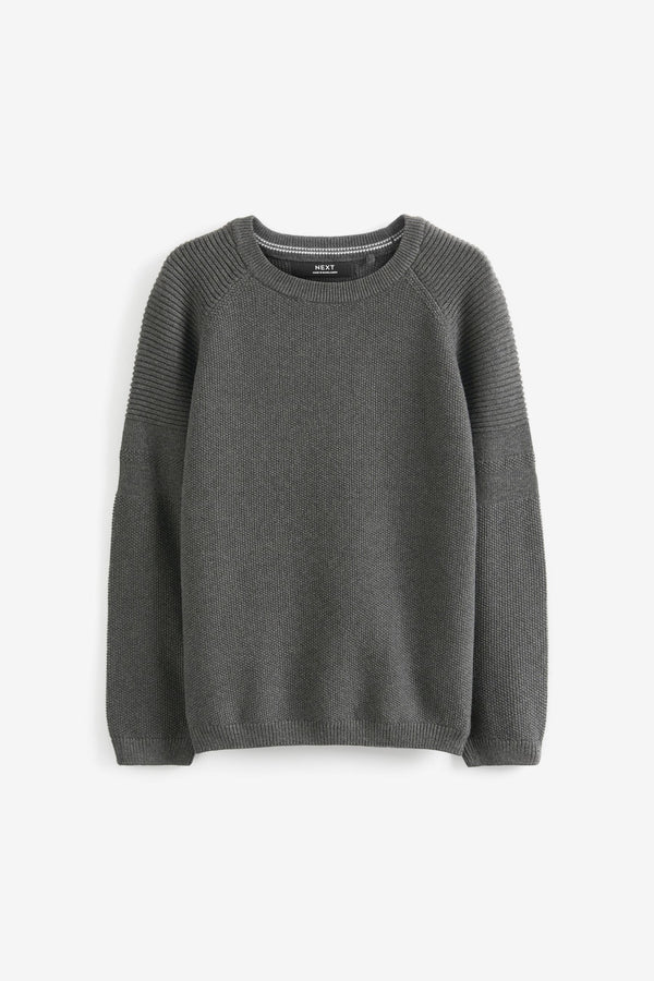 Charcoal Grey Without Stag Textured Crew Jumper (3-16yrs)