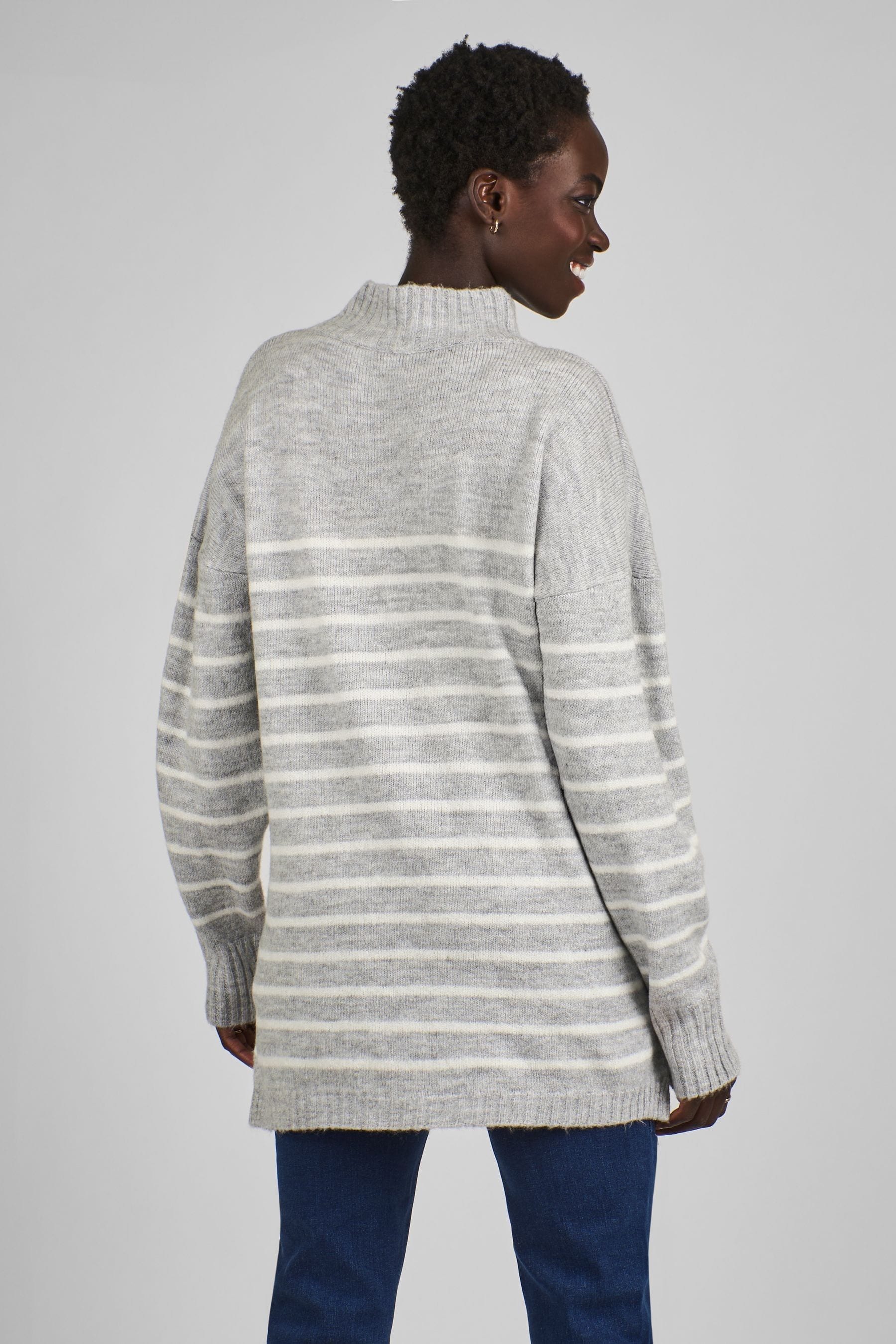 Marl Grey & Ecru Cream Stripe JoJo Maman Bébé Turtle Neck Maternity & Nursing Jumper