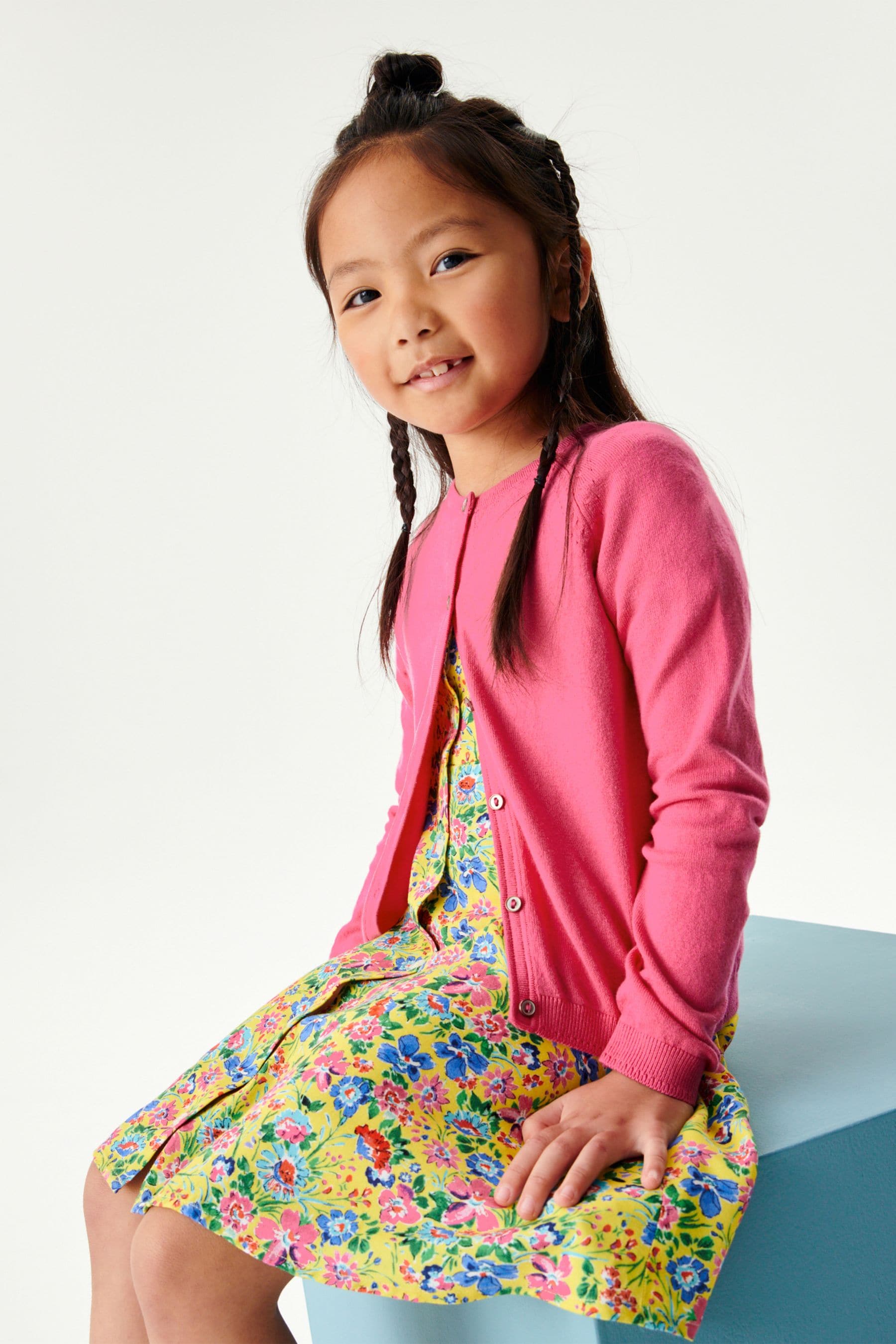 Bright Pink Button-Up Cardigan (3-16yrs)