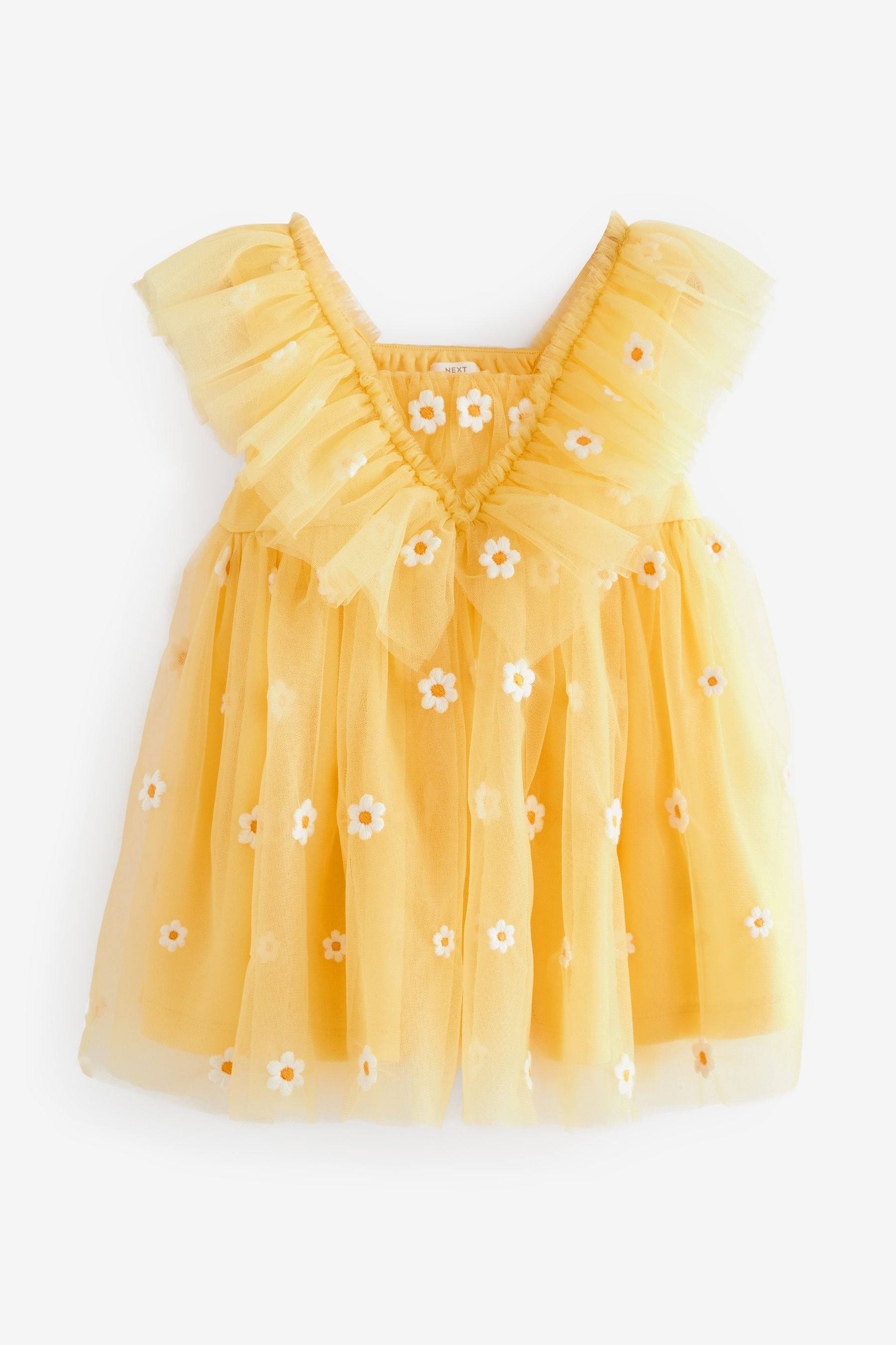 Yellow Daisy Embroidered Ruffle Mesh Dress (3mths-10yrs)