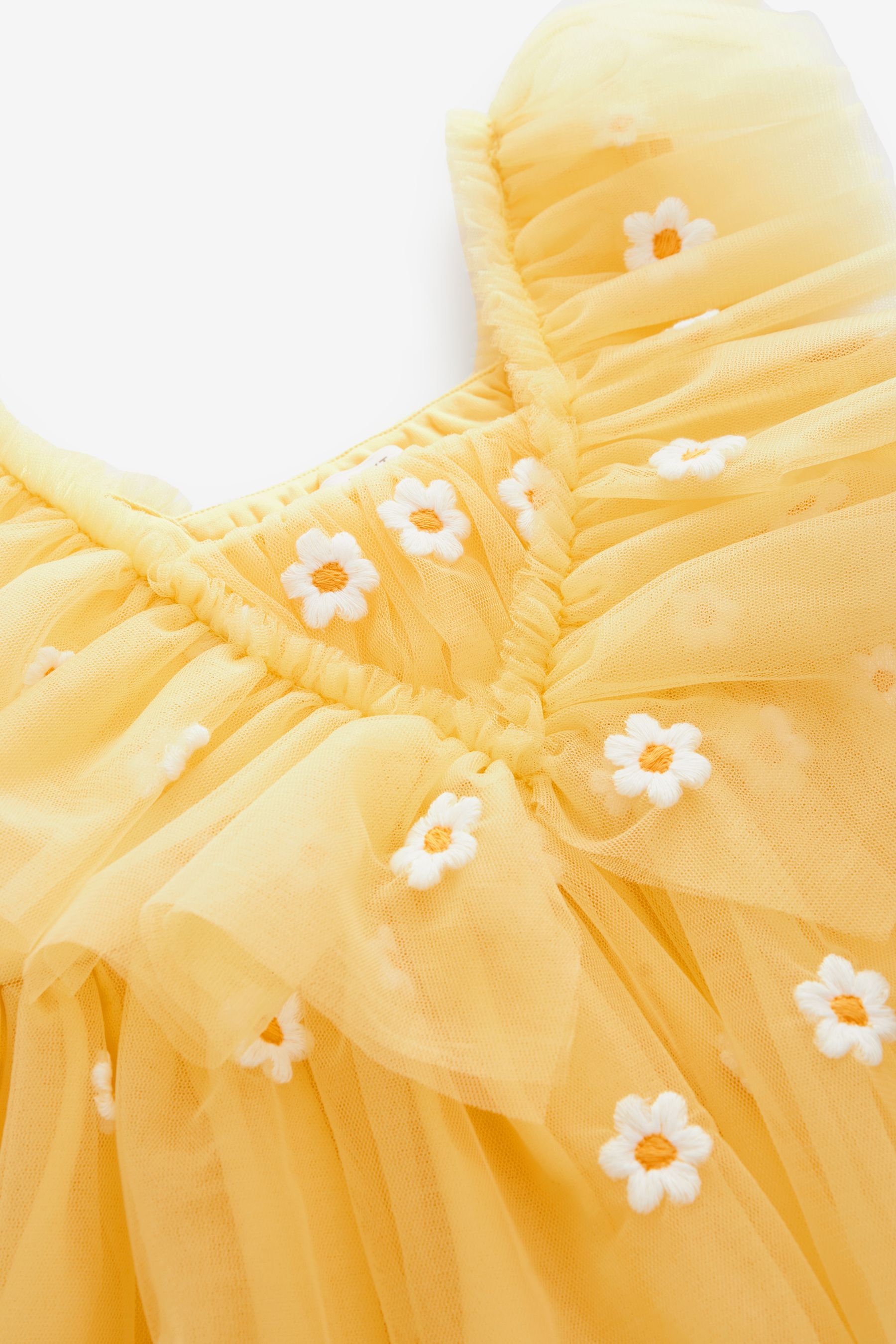 Yellow Daisy Embroidered Ruffle Mesh Dress (3mths-10yrs)