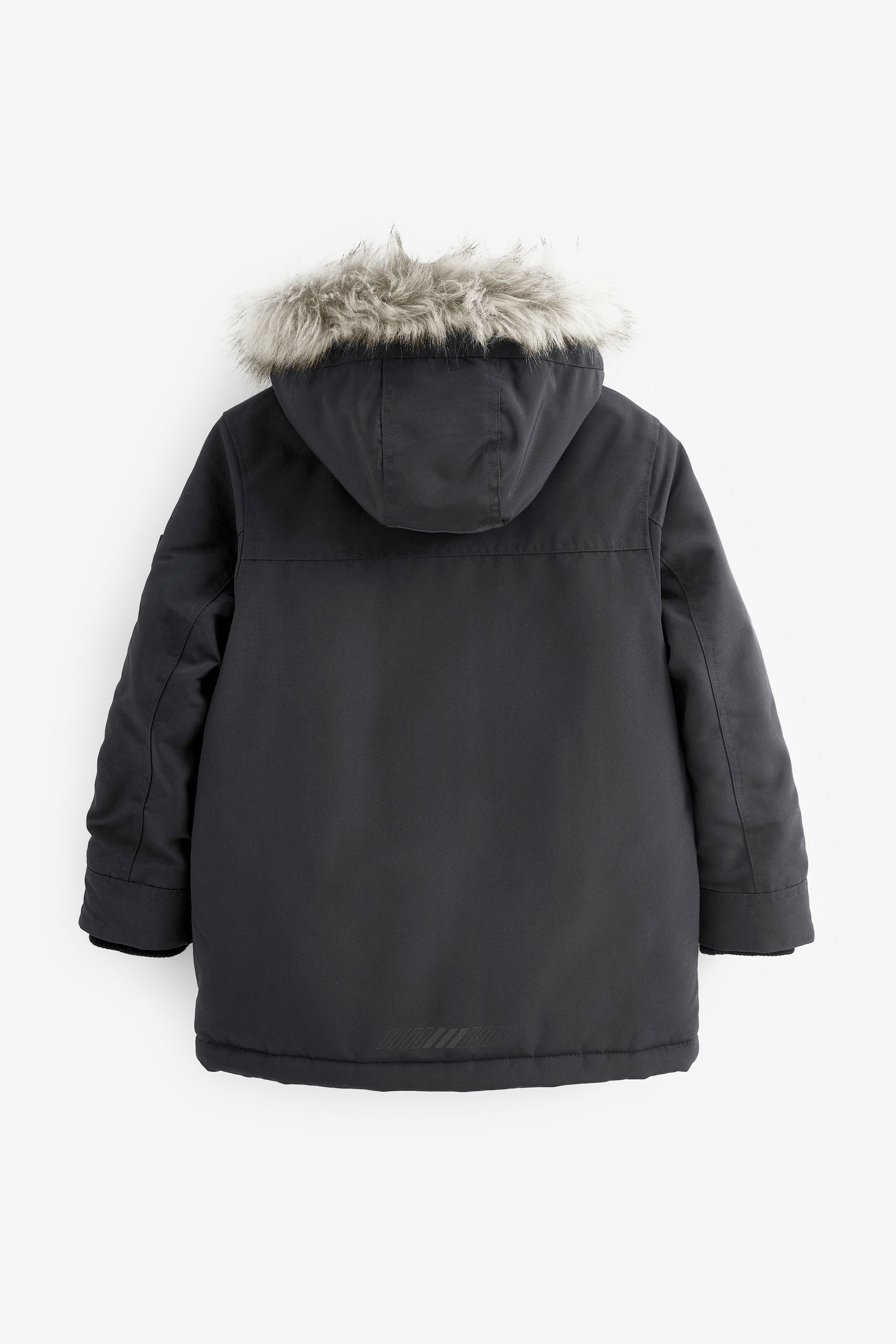 Black Shower Resistant Faux Fur Parka Coat (3-16yrs)