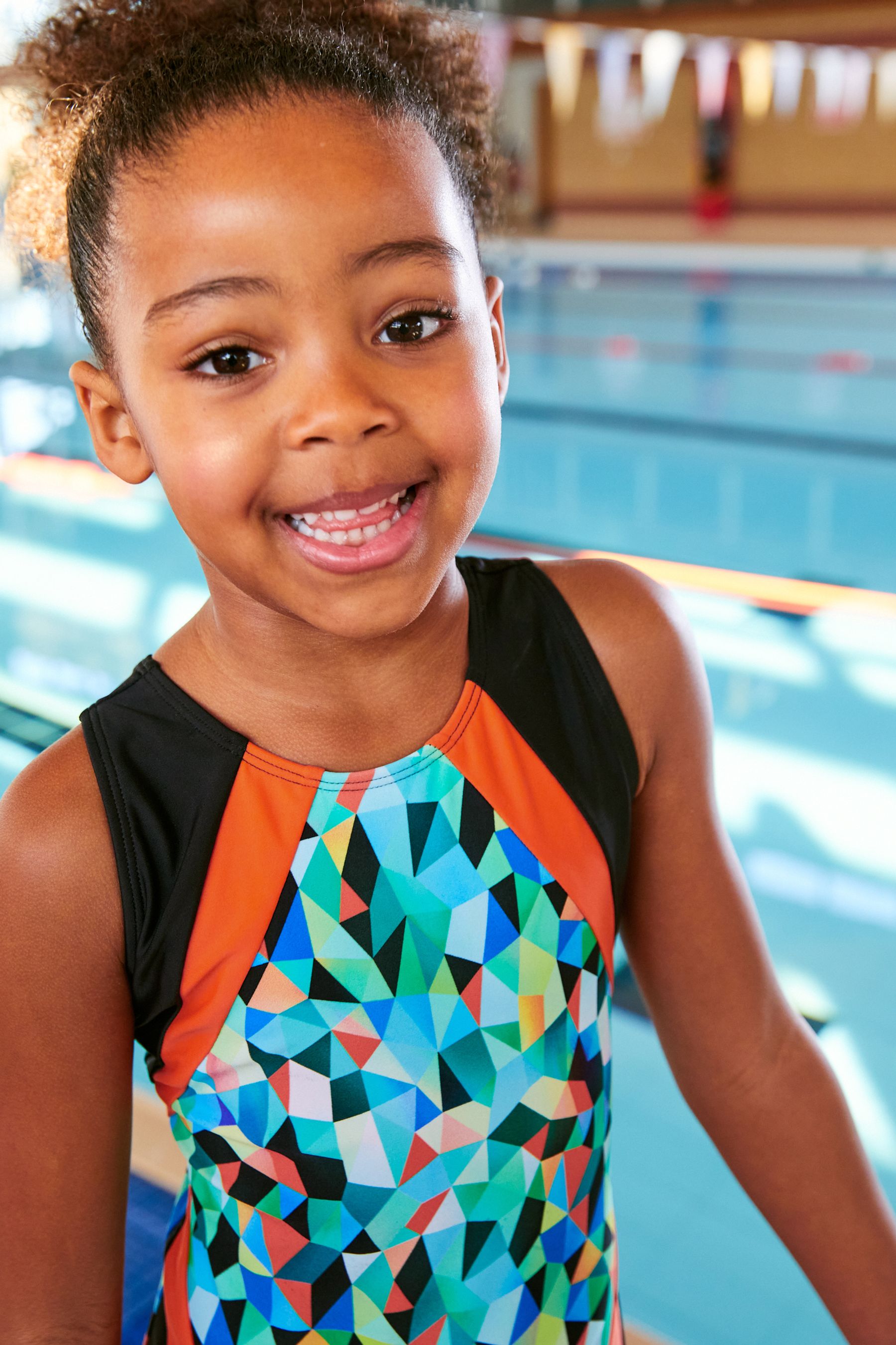 Green/Orange Geometric Sports Swimsuit (3-16yrs)