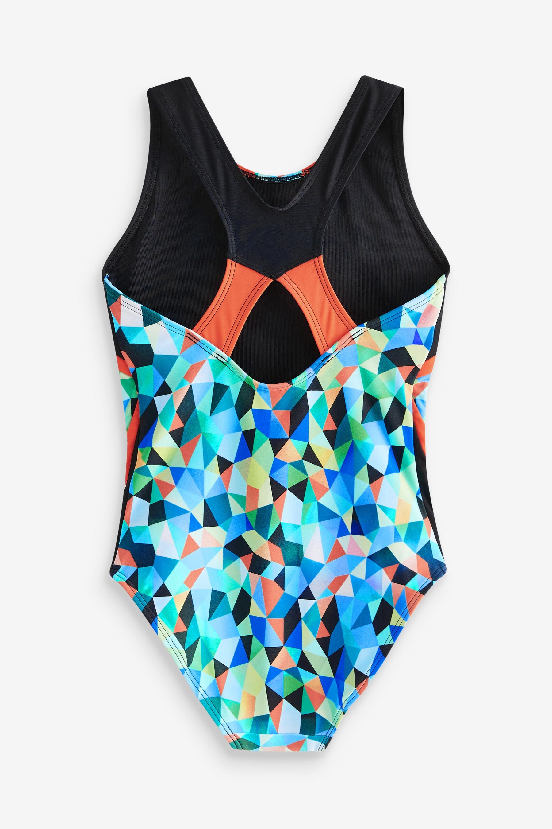 Green/Orange Geometric Sports Swimsuit (3-16yrs)