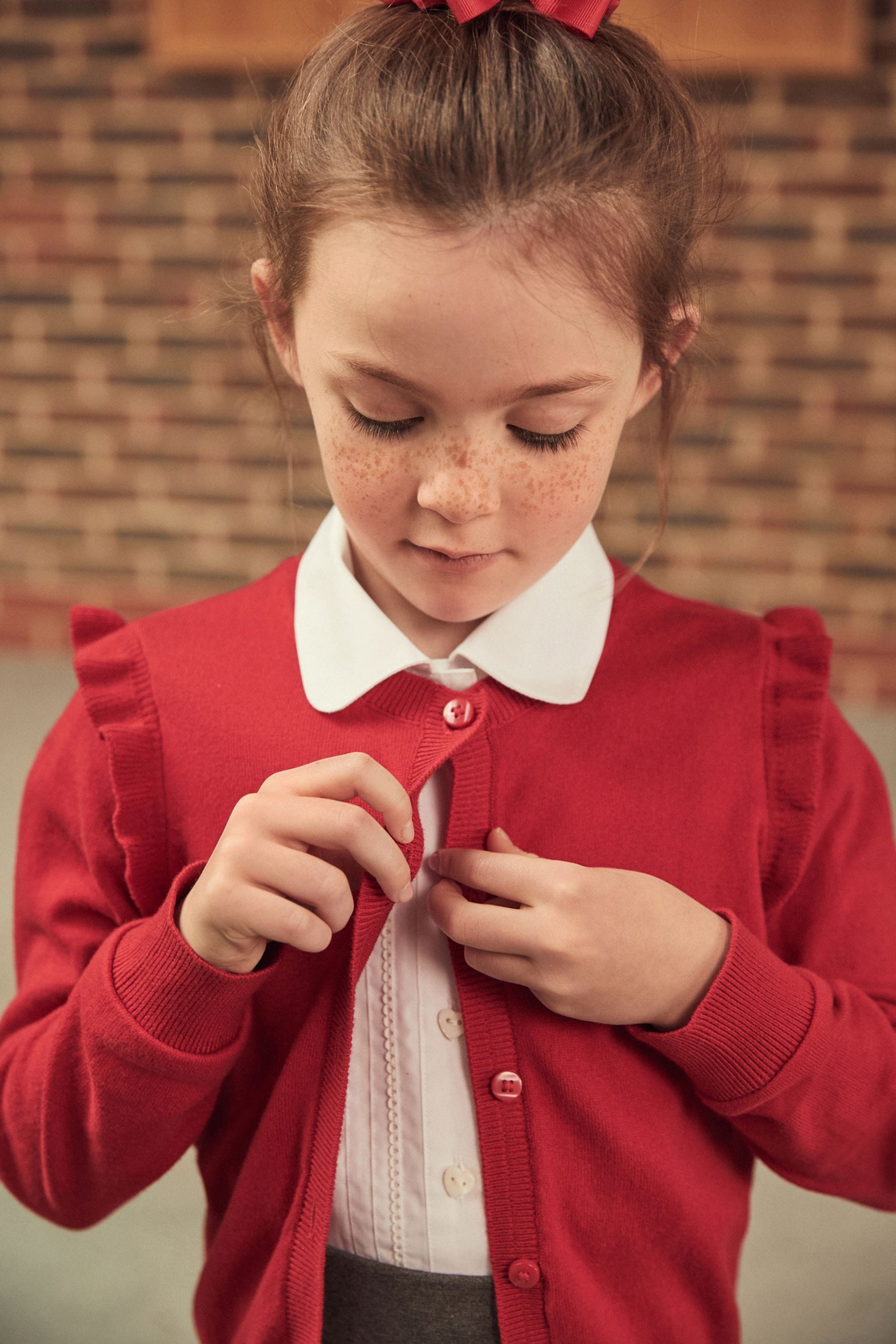 Red Cotton Rich Frill Shoulder School Cardigan (3-16yrs)