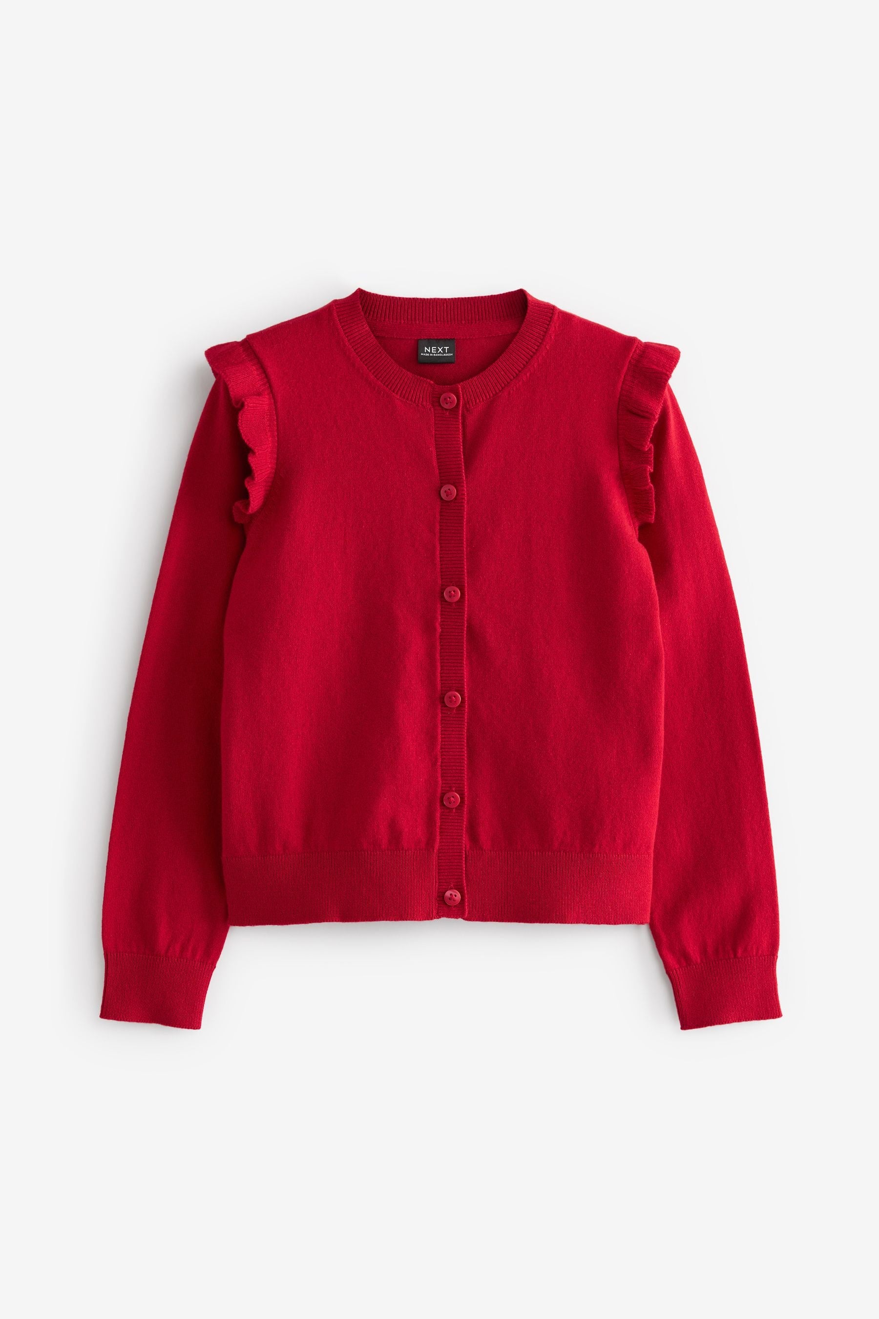 Red Cotton Rich Frill Shoulder School Cardigan (3-16yrs)