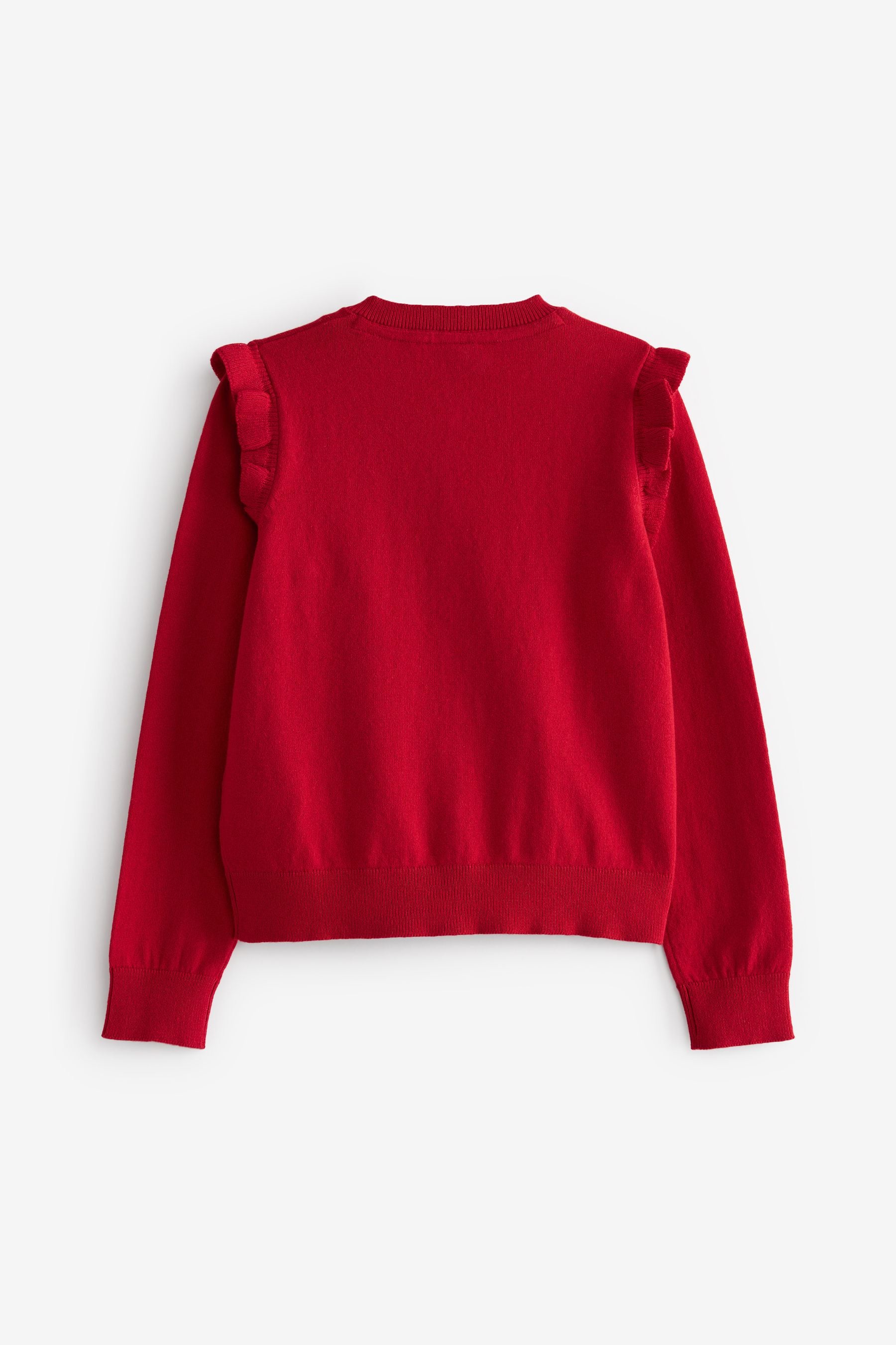 Red Cotton Rich Frill Shoulder School Cardigan (3-16yrs)