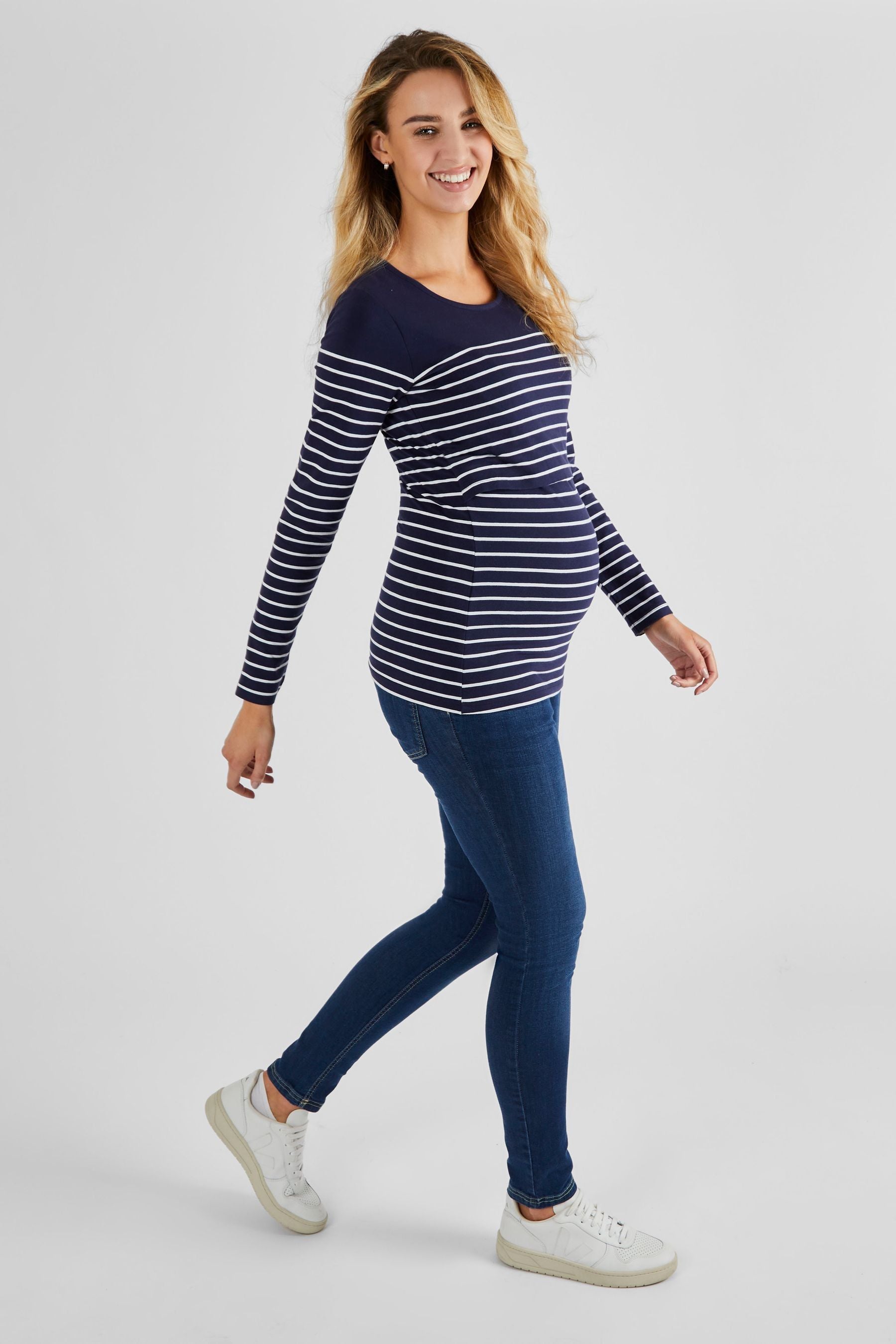 Navy White Stripe JoJo Maman Bébé Breton Stripe Nursing Top