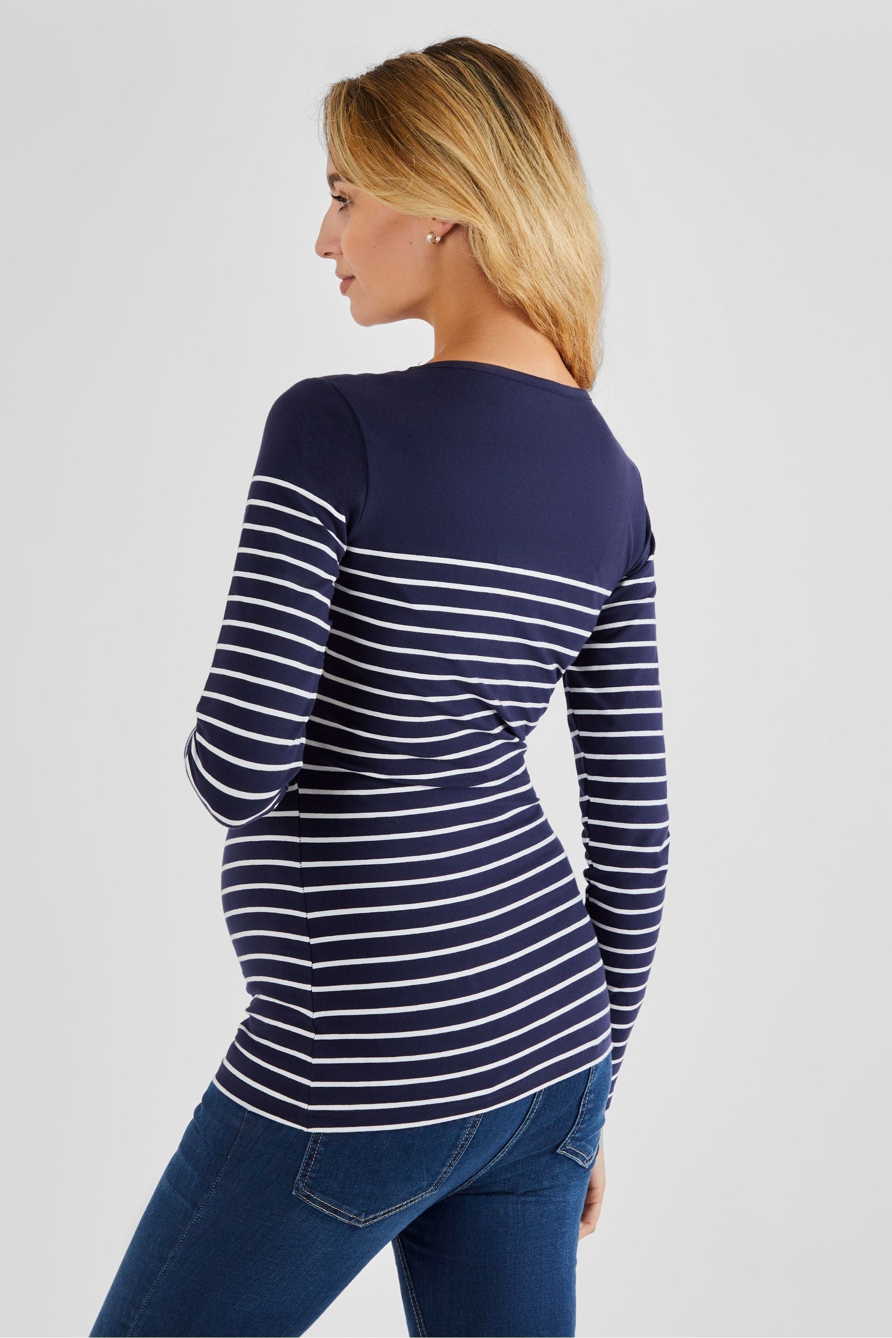 Navy White Stripe JoJo Maman Bébé Breton Stripe Nursing Top