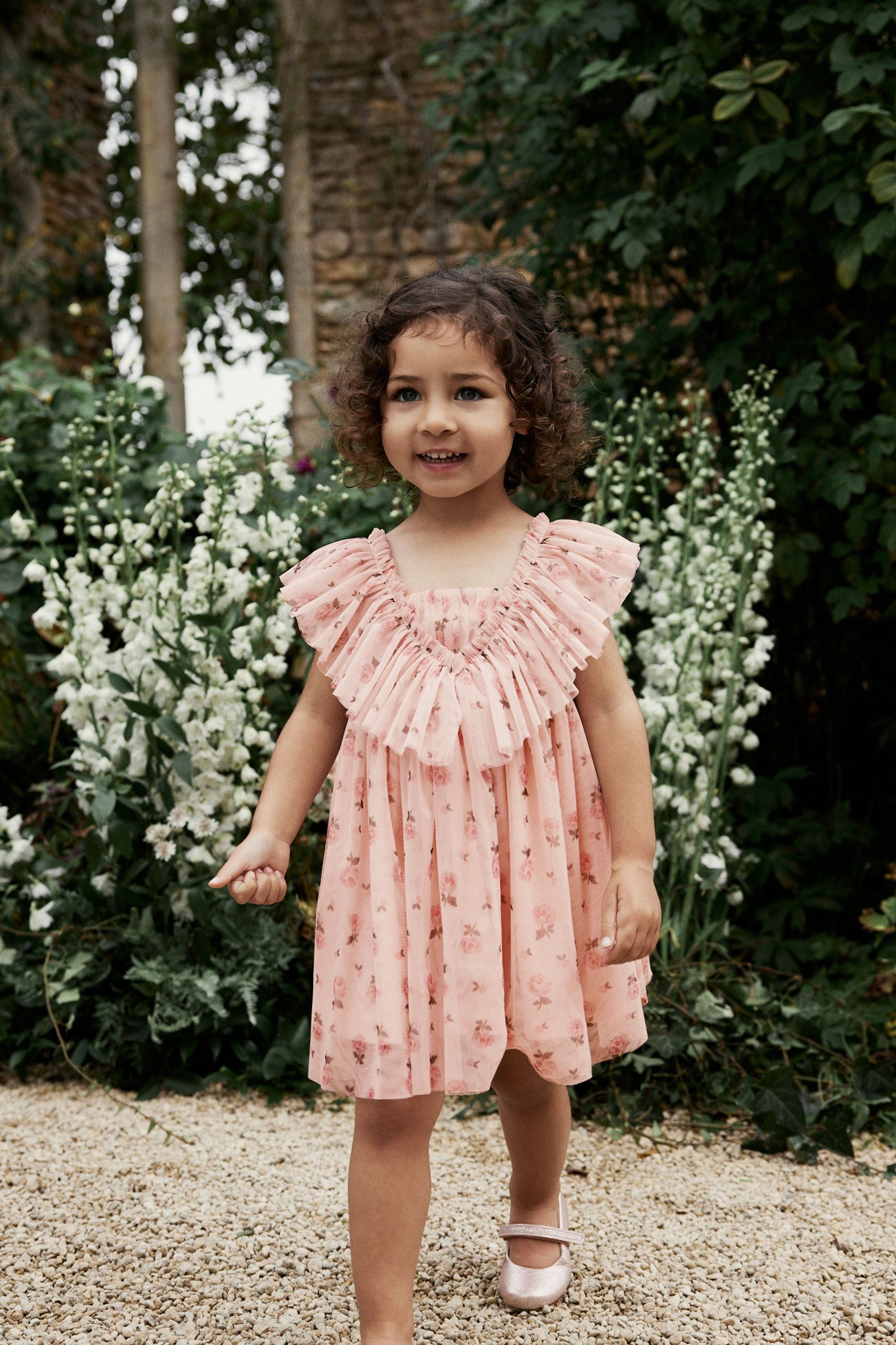 Pink Ditsy Ruffle Mesh Dress (3mths-10yrs)