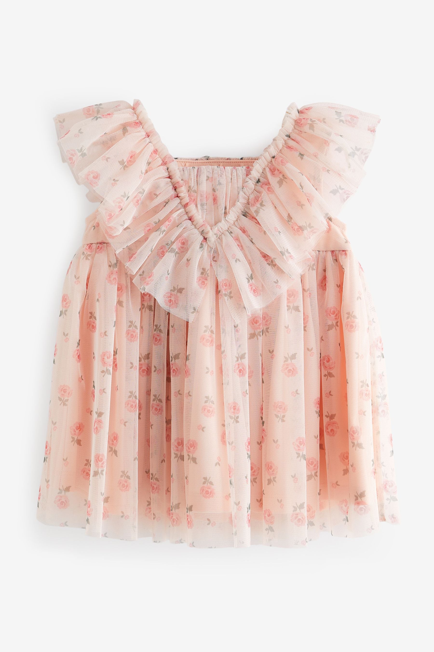 Pink Ditsy Ruffle Mesh Dress (3mths-10yrs)