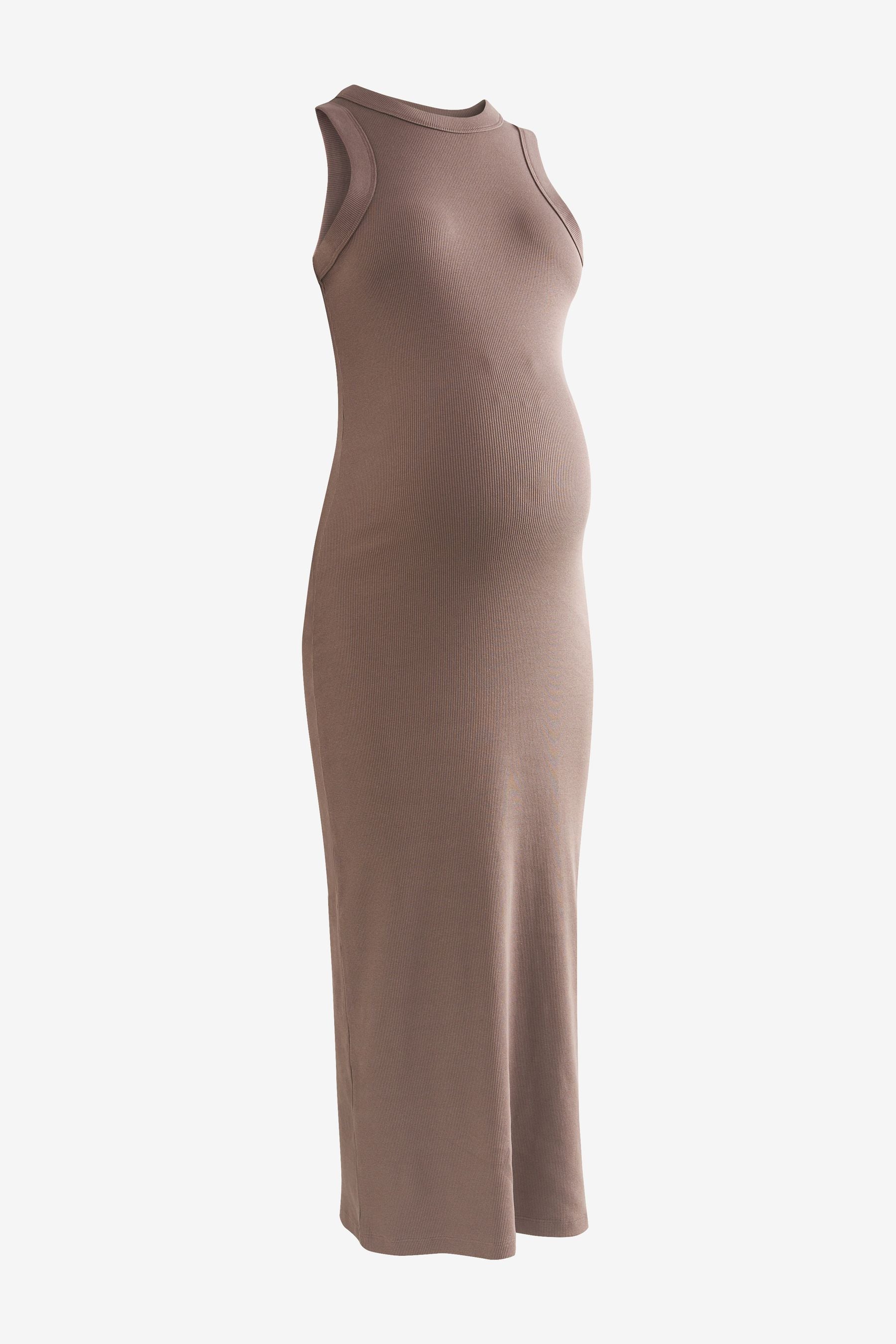 Mole Brown Maternity Ribbed Dress