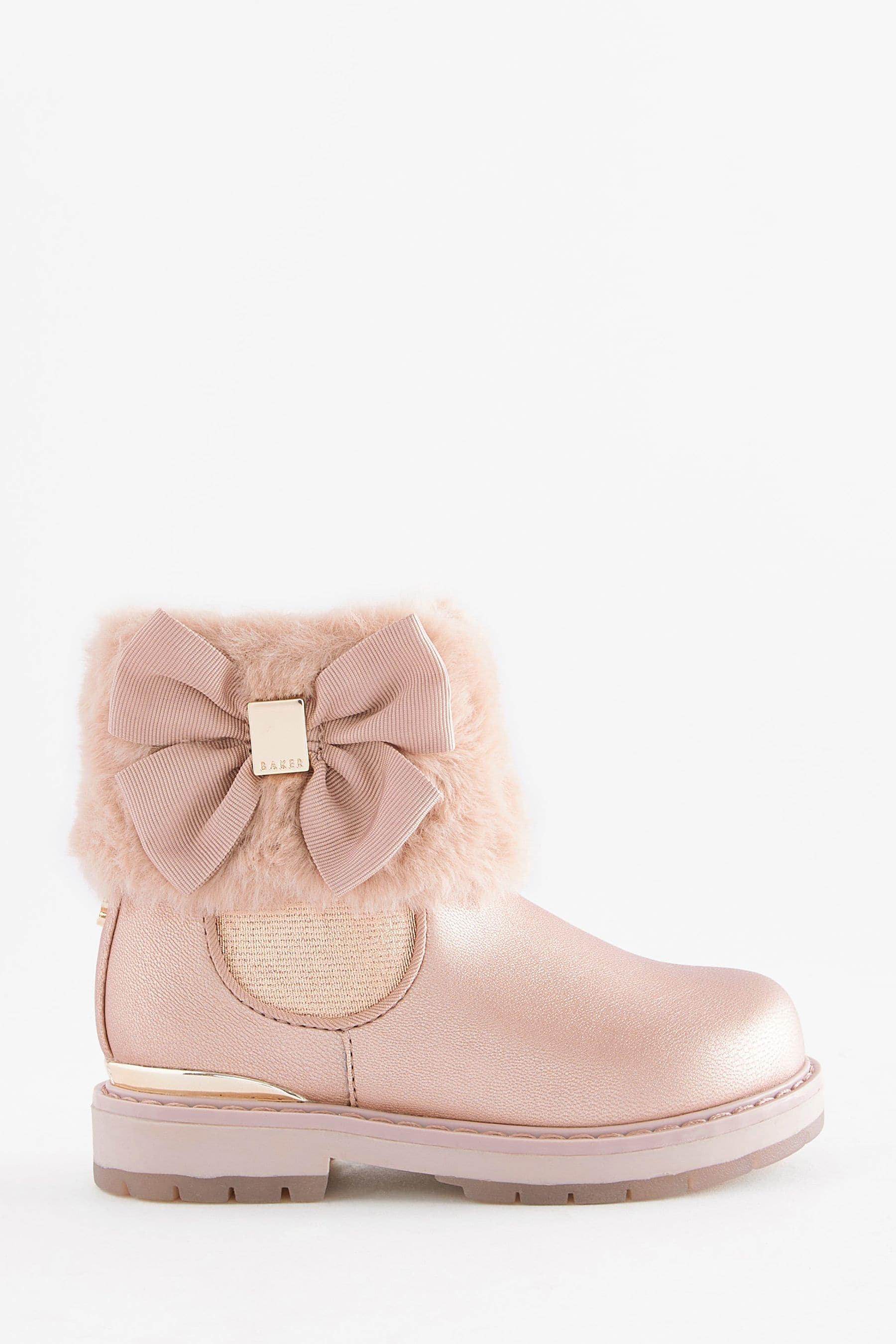 Baker by Ted Baker Girls Pink Faux Fur Cuff Boots with Bow