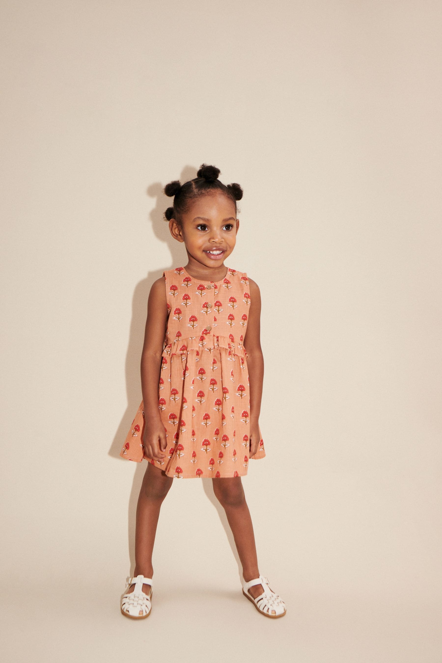 Soft Orange Woodblock Peplum Dress (3mths-8yrs)