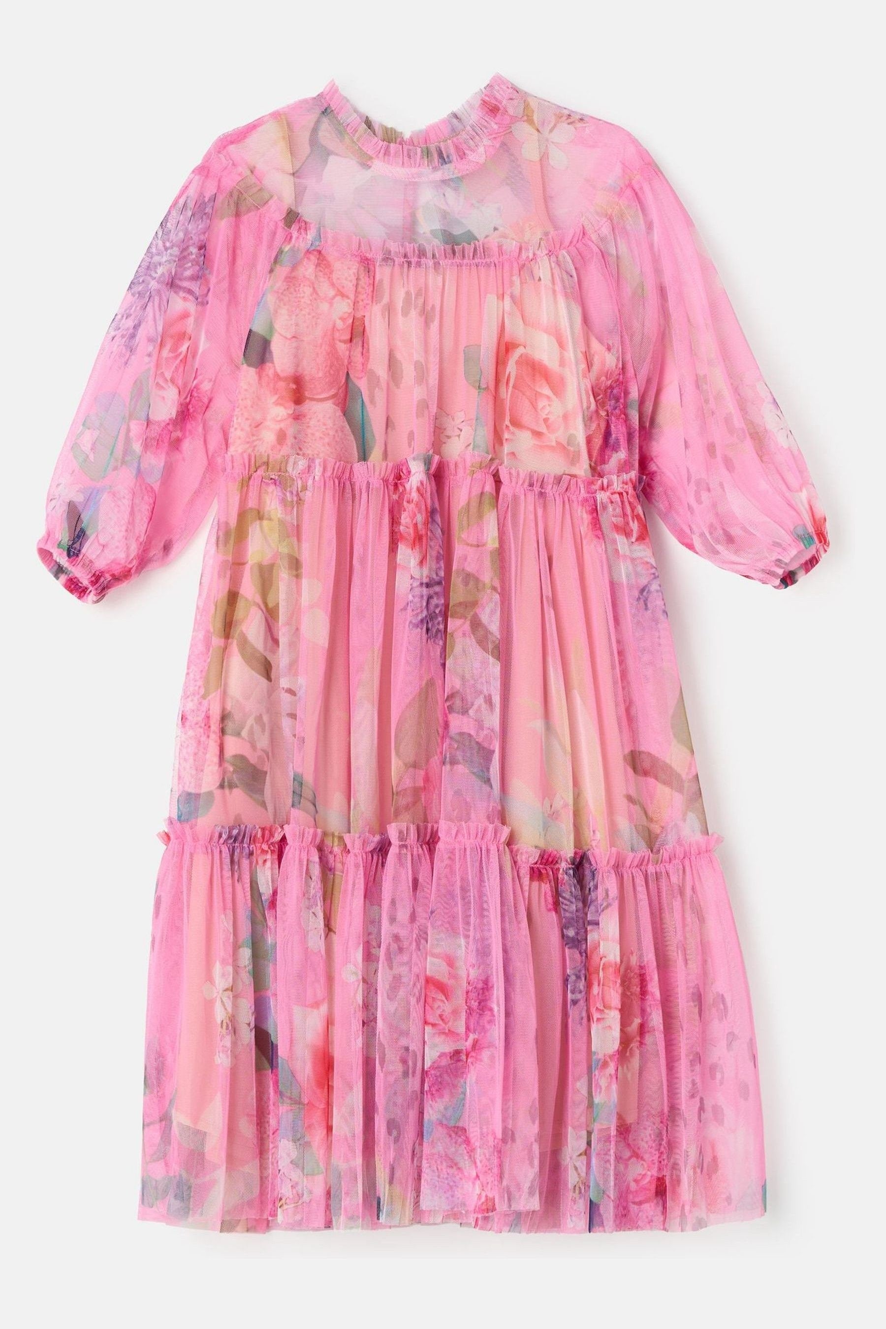 Angel & Rocket Pink Floral Eleanor Print Mesh Dress