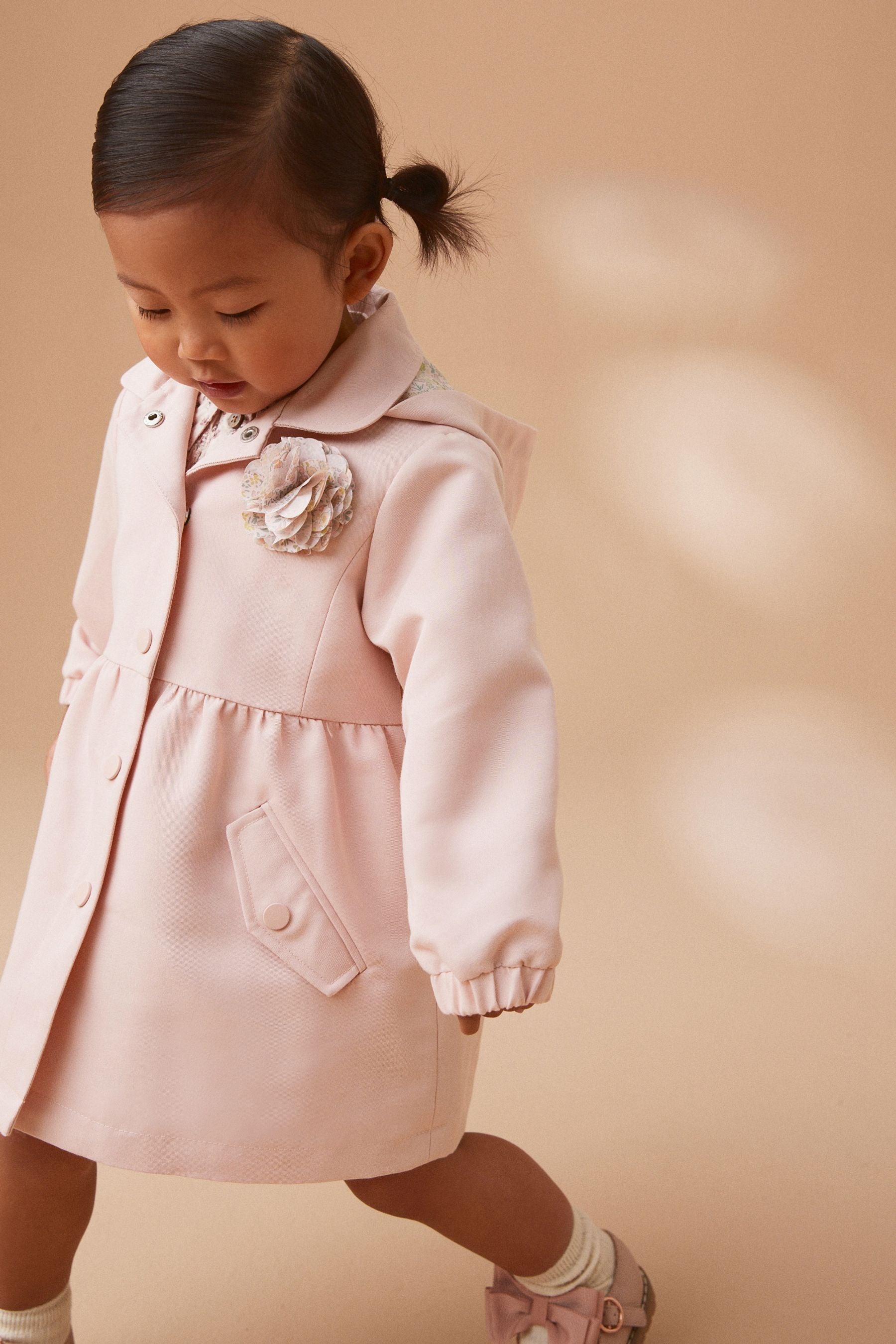 Pink Shower Resitant Corsage Trench Coat (3mths-7yrs)