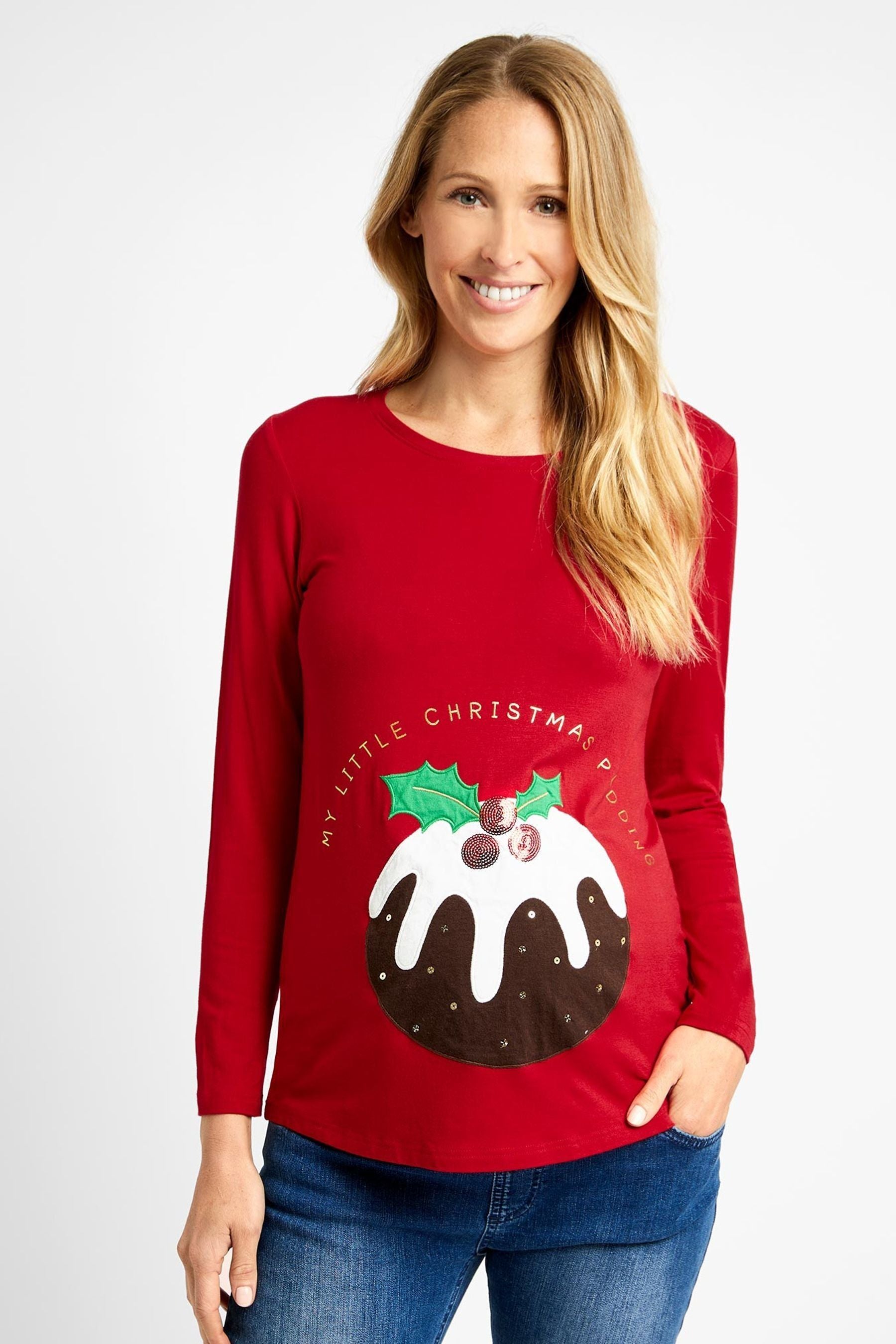 Red JoJo Maman Bébé Christmas Pudding Maternity Top