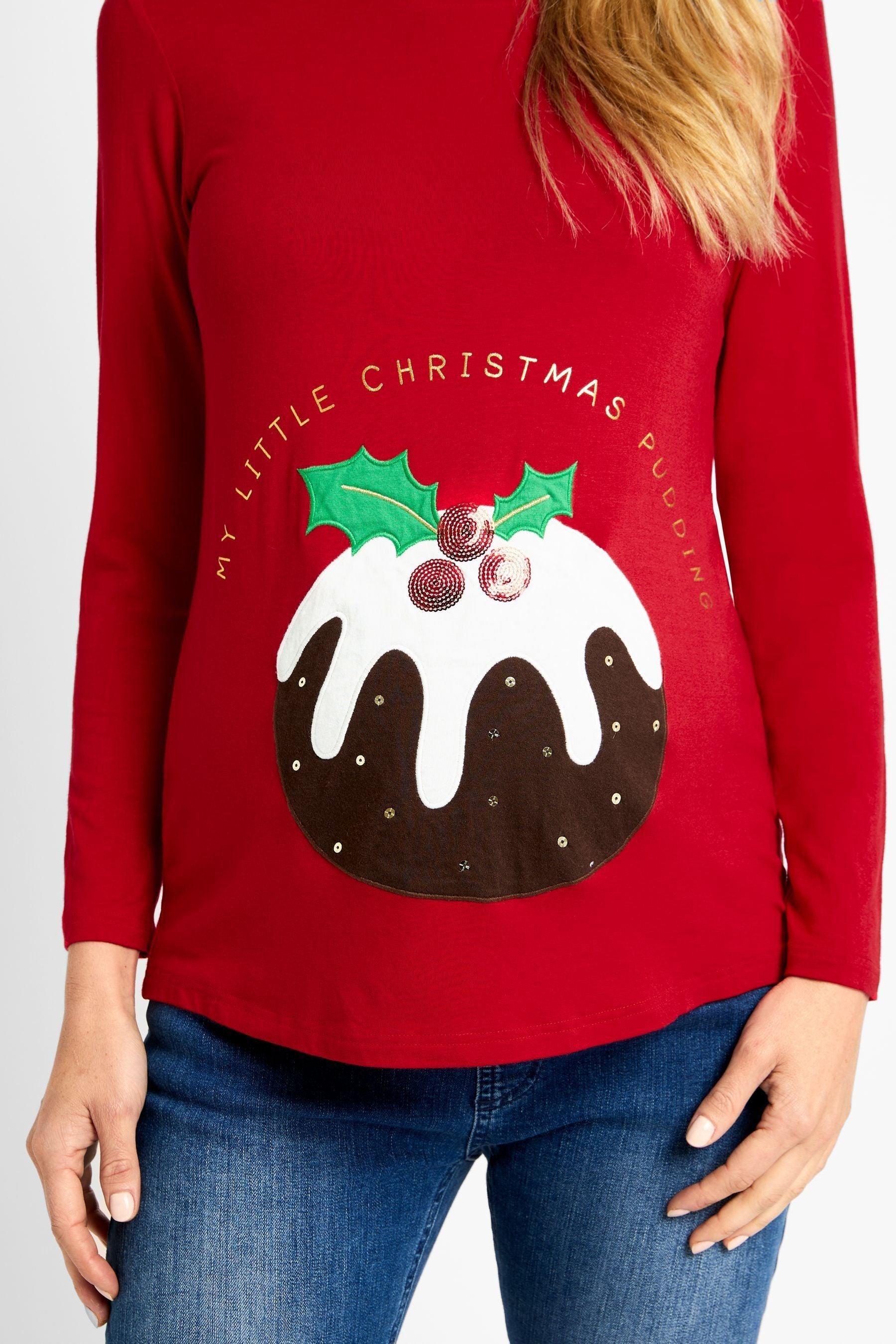 Red JoJo Maman Bébé Christmas Pudding Maternity Top