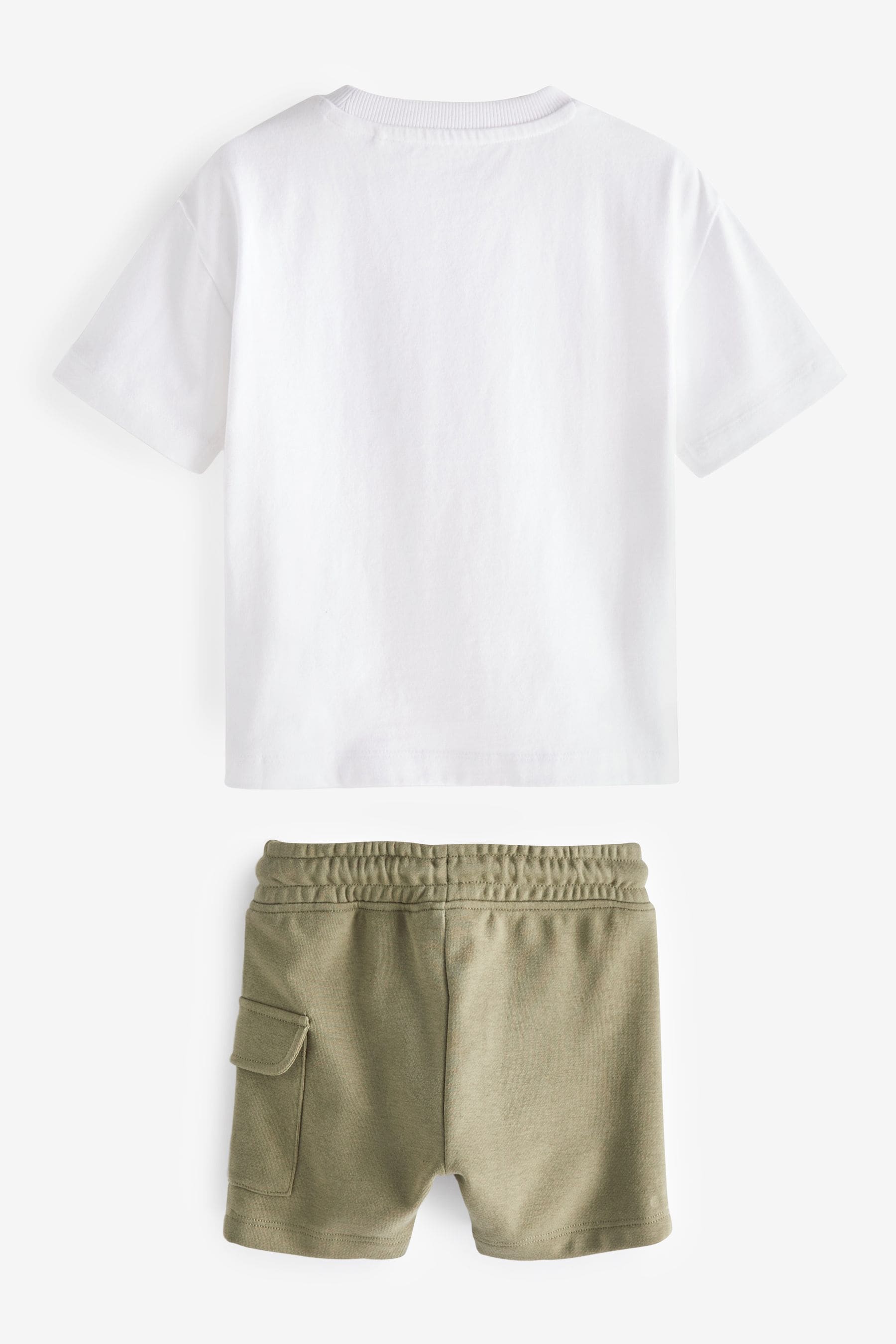 White & Green Utility Pocket T-Shirt and Shorts Set (3mths-7yrs)