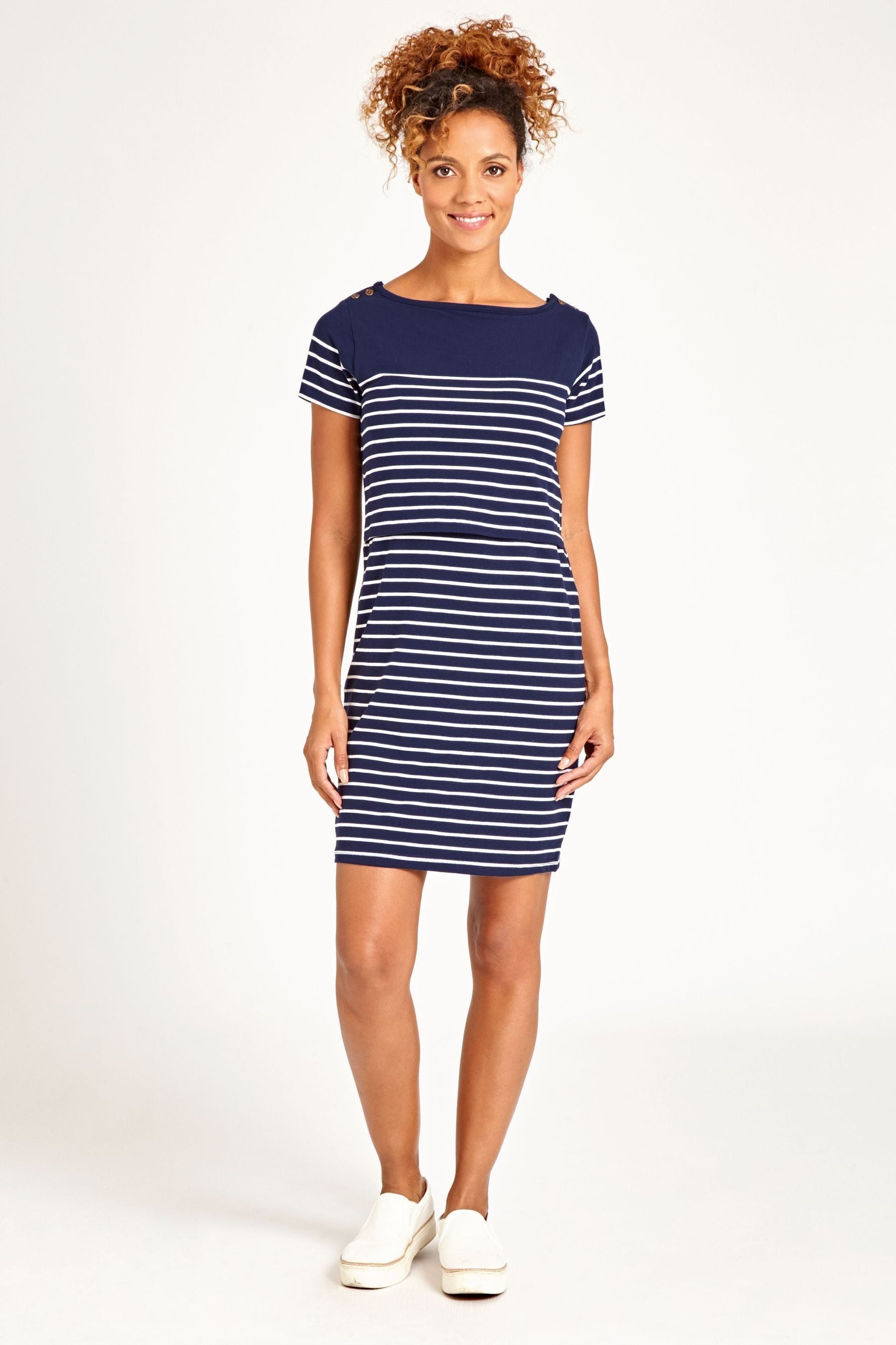 Navy White Stripe JoJo Maman Bébé Breton Stripe Nursing Dress