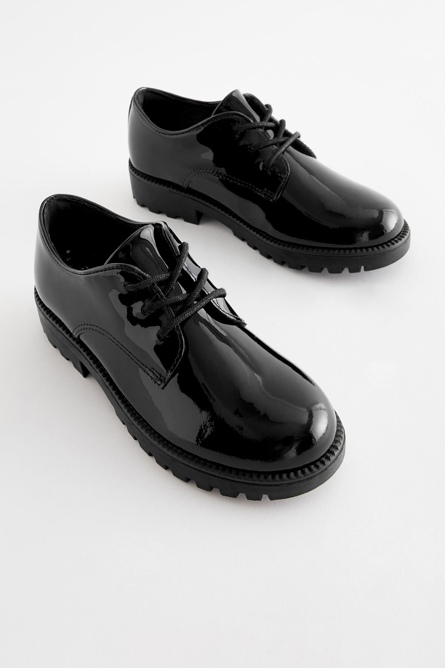 Black Patent Standard Fit (F) School Leather Lace-Up Shoes