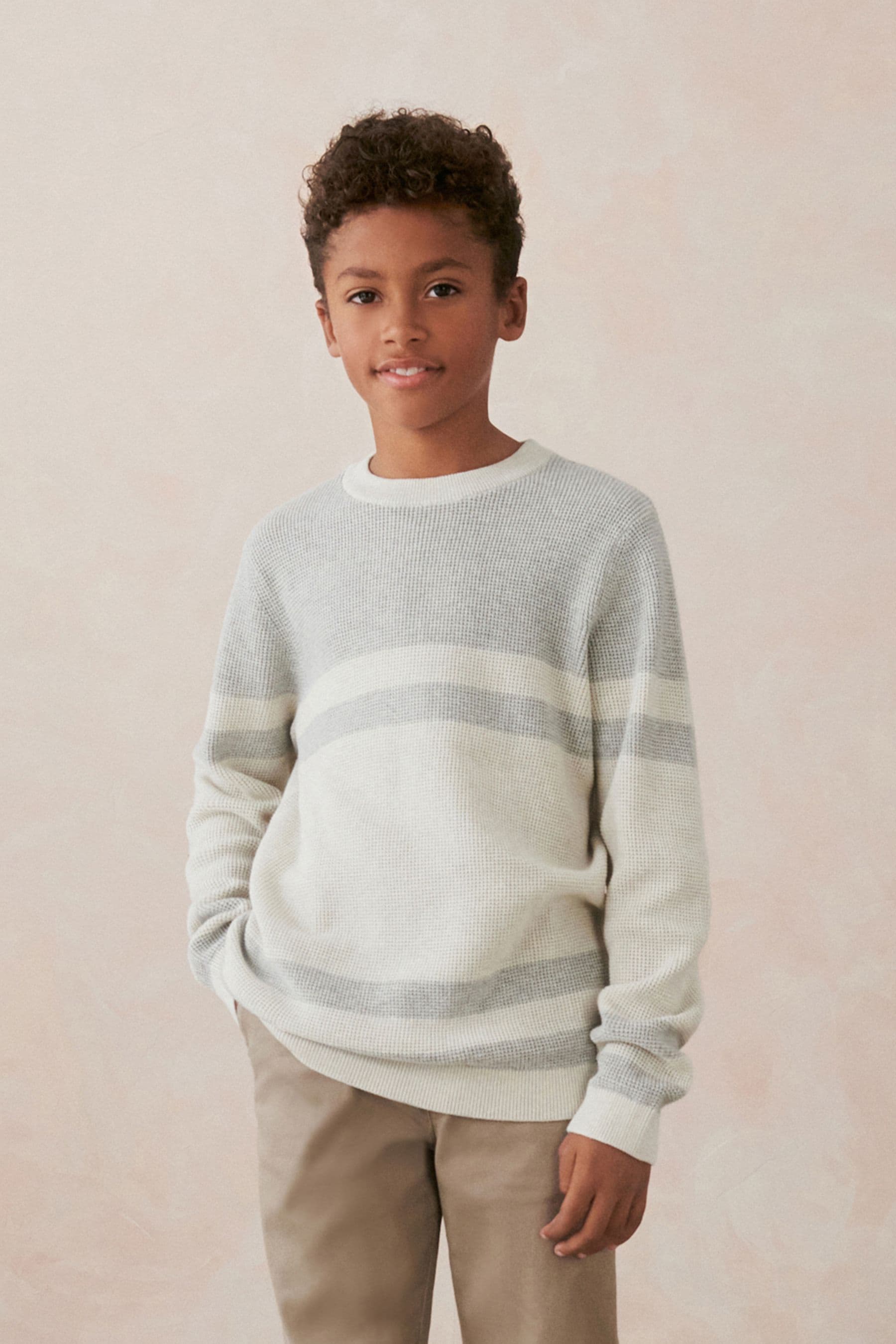 White Colourblock Textured Crew Jumper (3-16yrs)