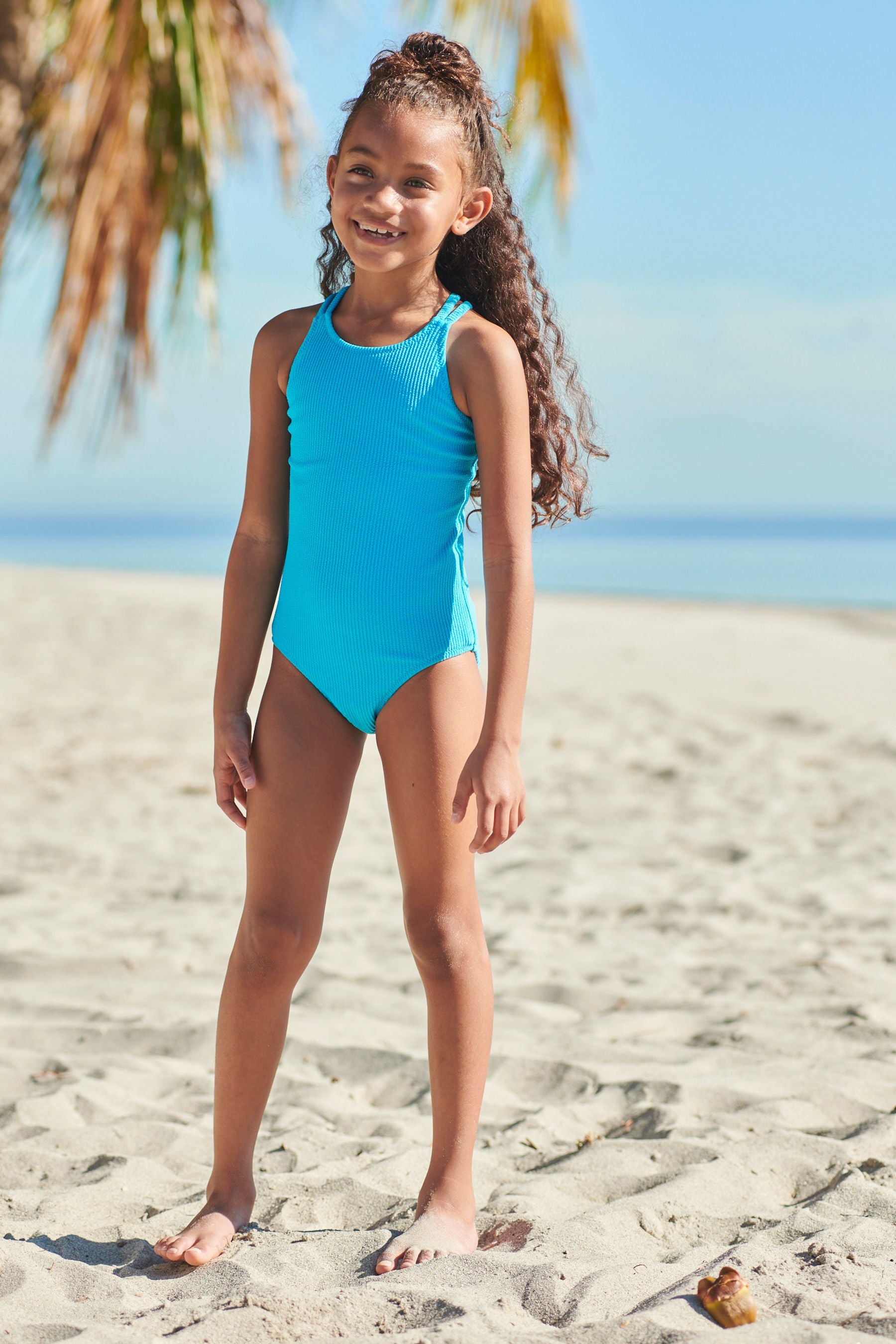 Blue Textured Swimsuit (3-16yrs)