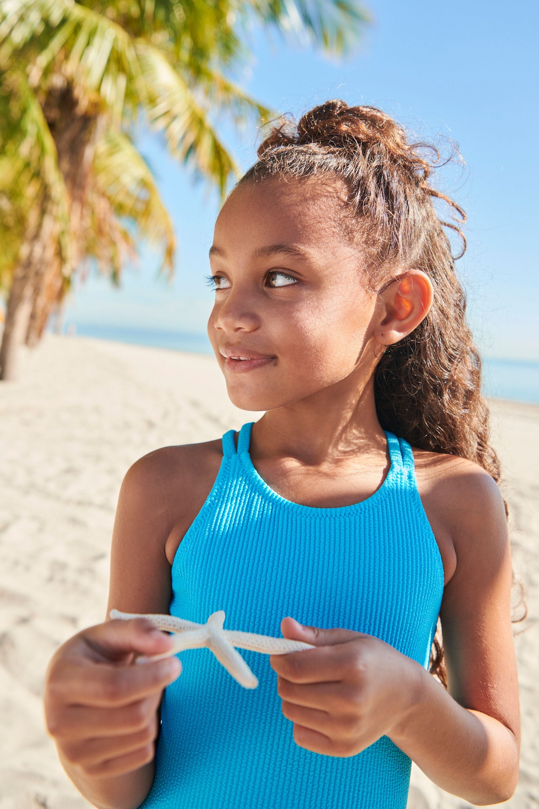 Blue Textured Swimsuit (3-16yrs)