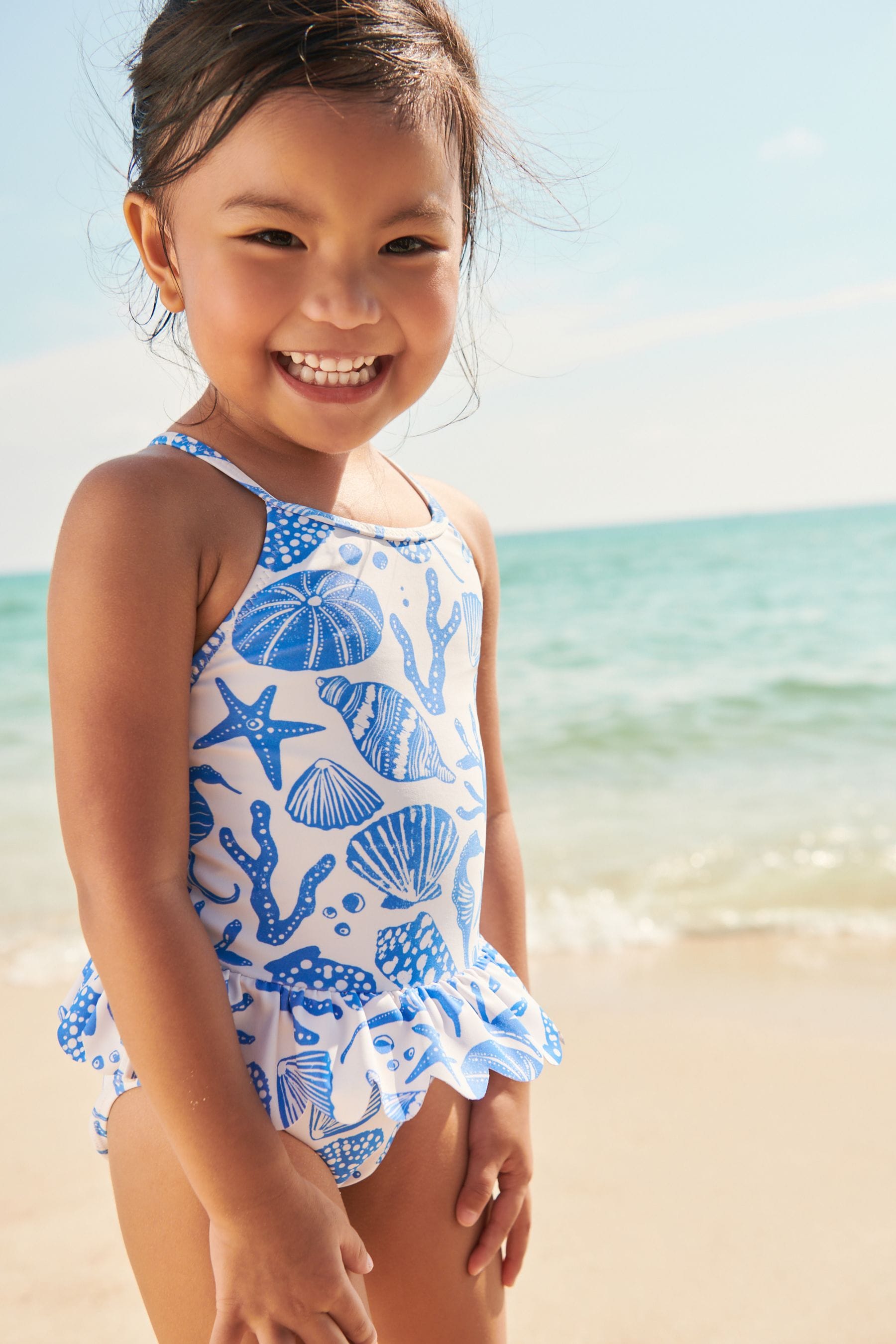 Blue/White Skirted Swimsuit (3mths-7yrs)