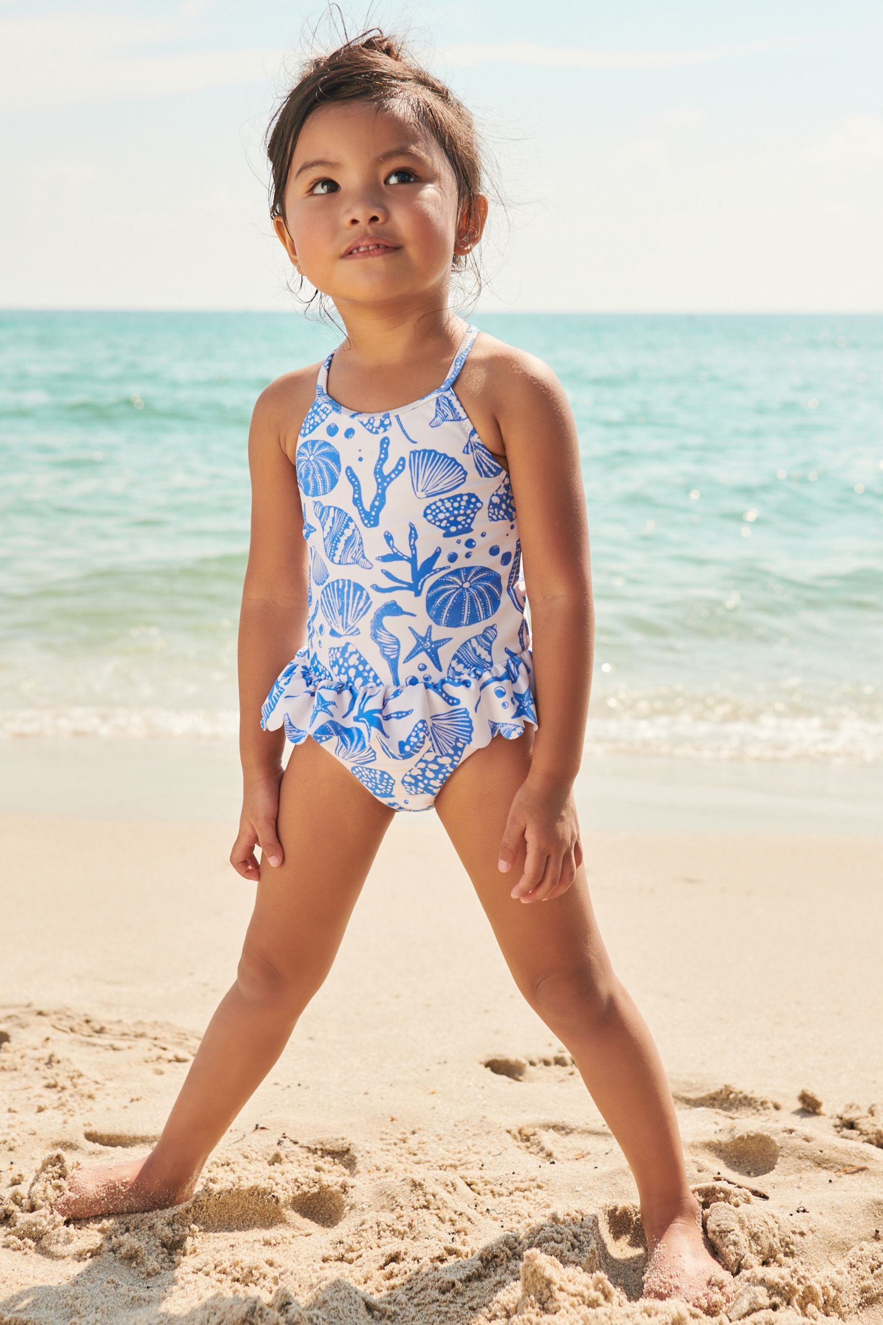 Blue/White Skirted Swimsuit (3mths-7yrs)