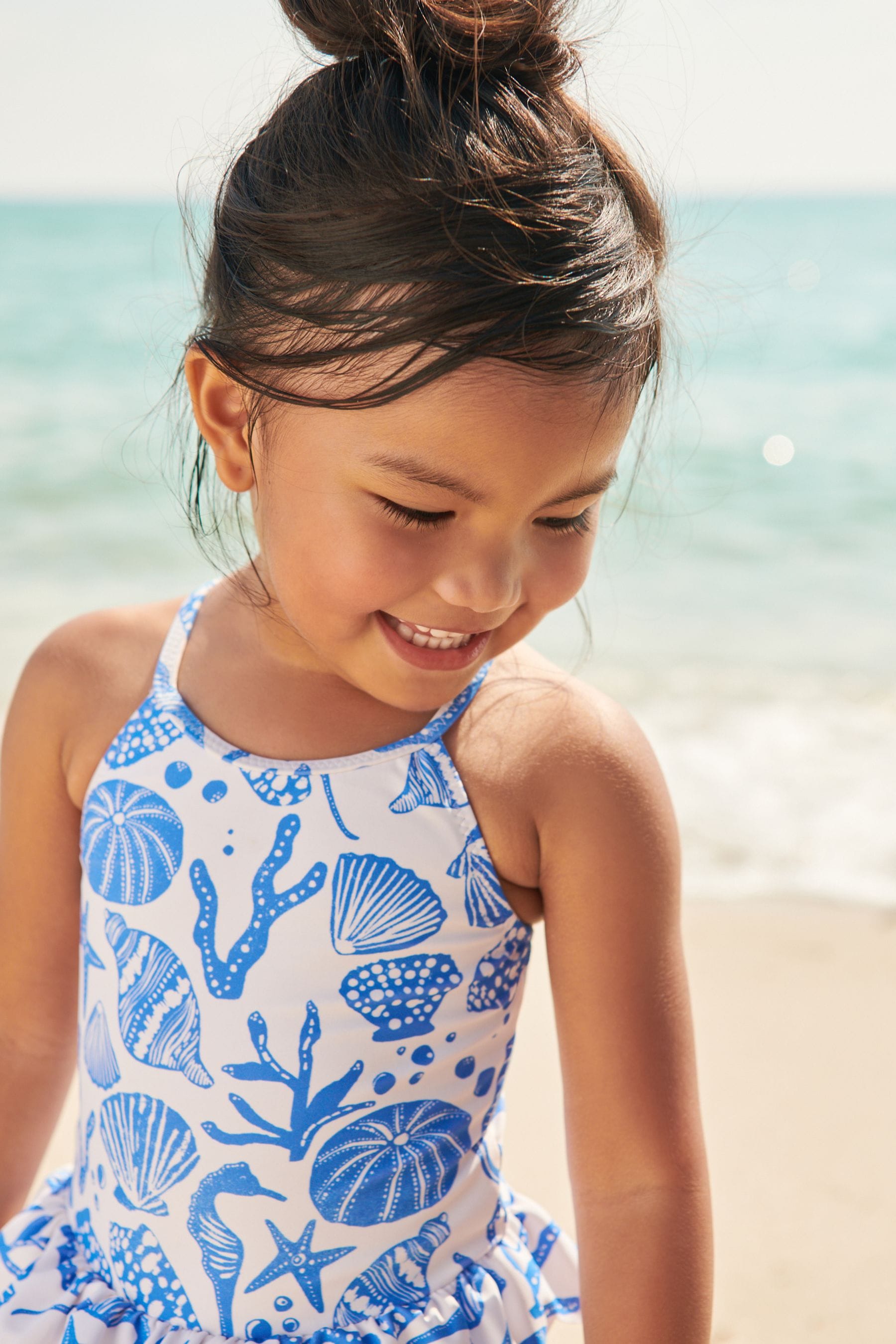 Blue/White Skirted Swimsuit (3mths-7yrs)