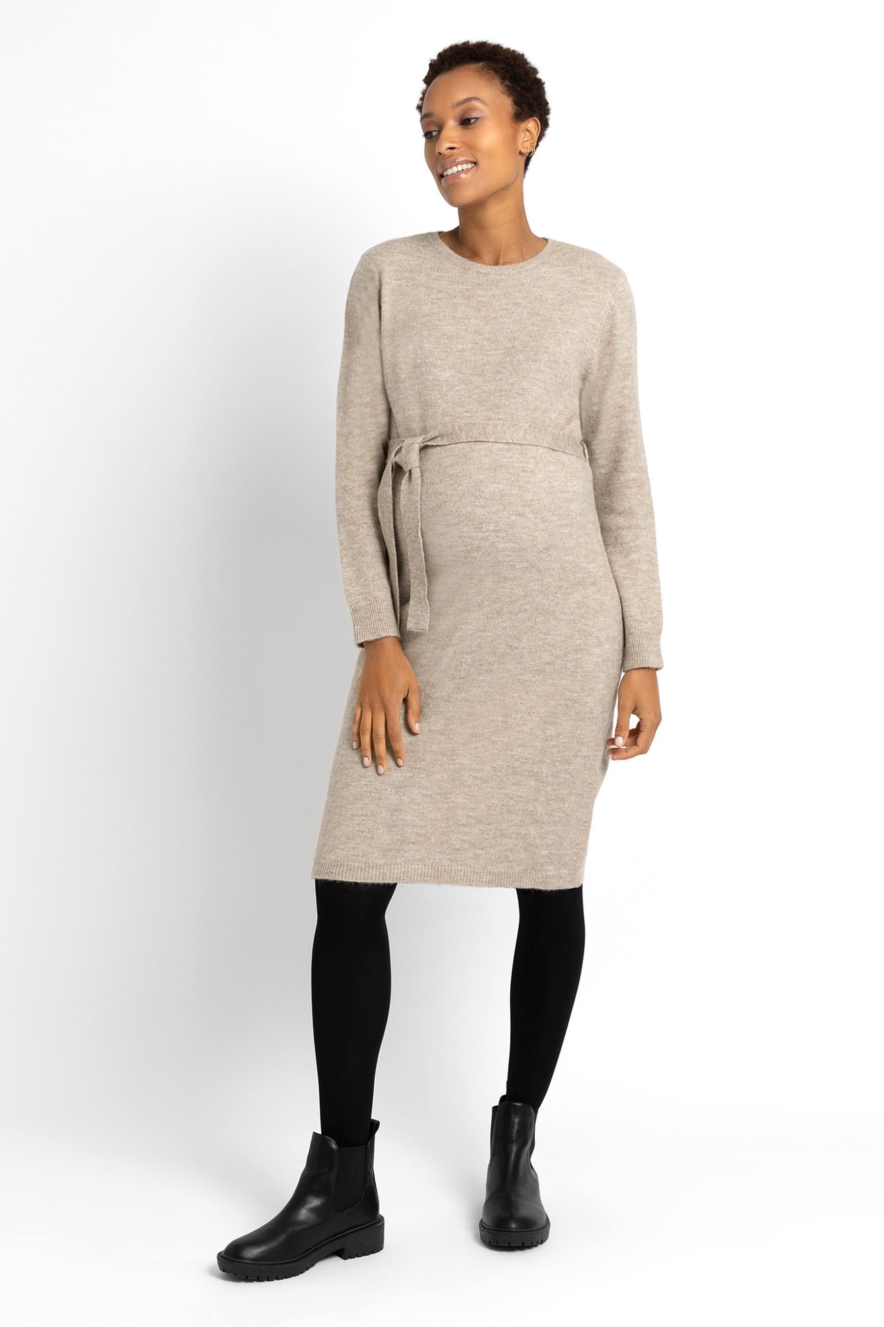 Oatmeal JoJo Maman Bébé Crew Neck Knitted Maternity Dress