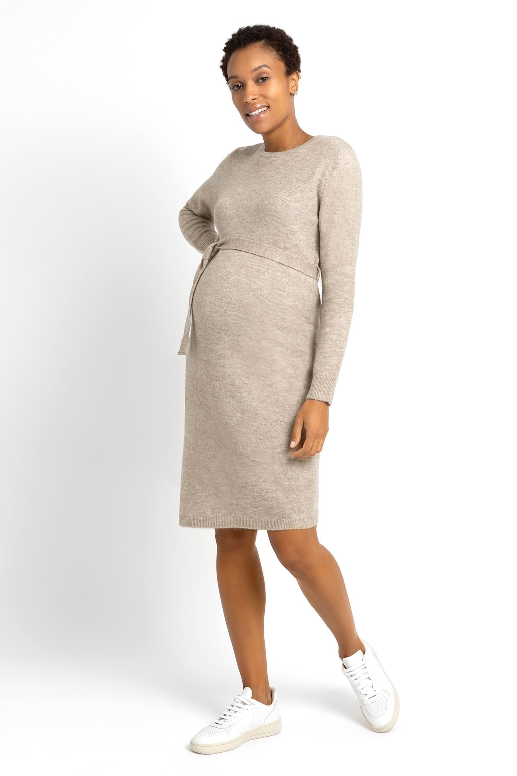 Oatmeal JoJo Maman Bébé Crew Neck Knitted Maternity Dress