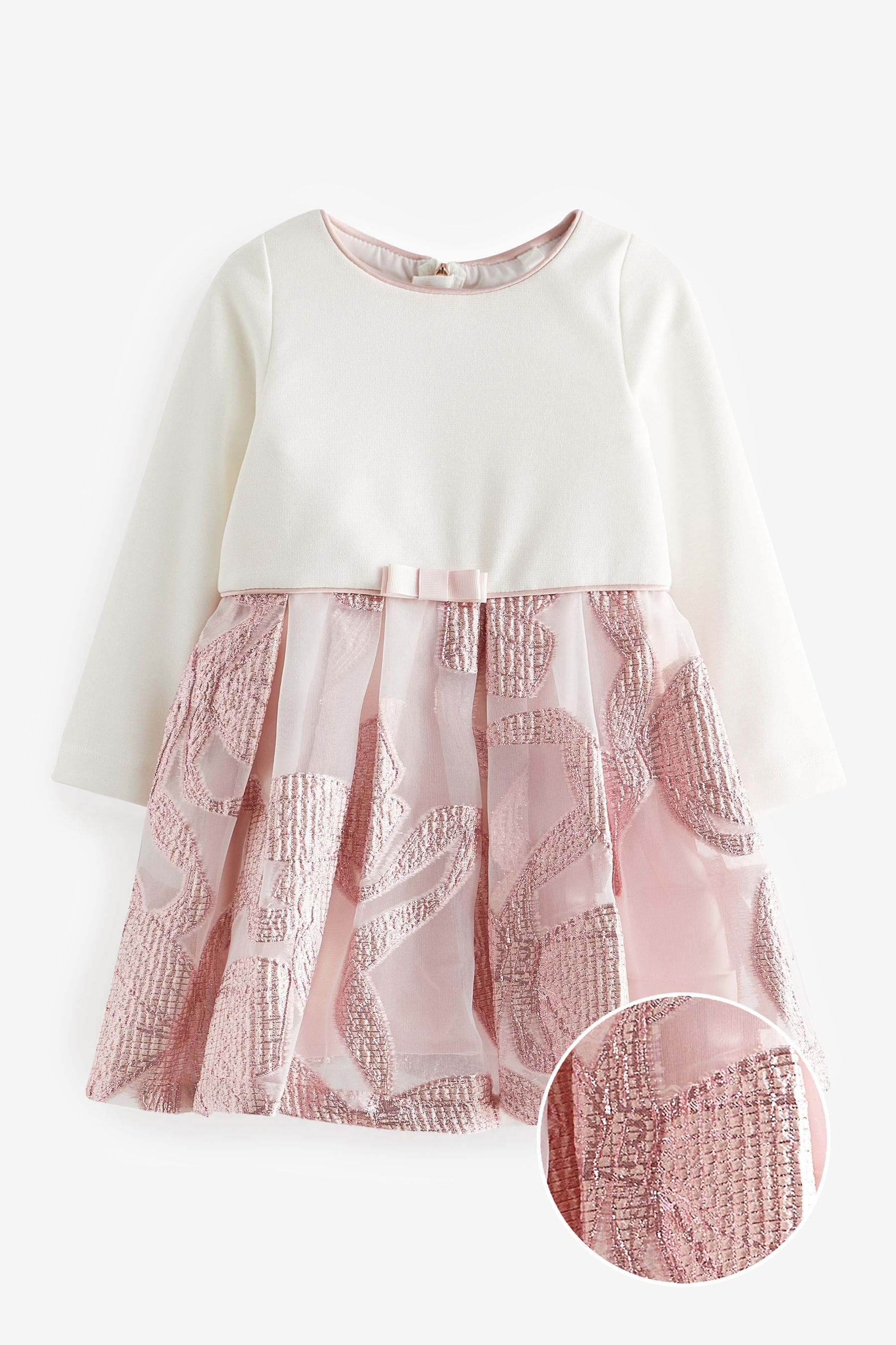 Baker by Ted Baker Pink Long Sleeve Jacquard Bow Dress