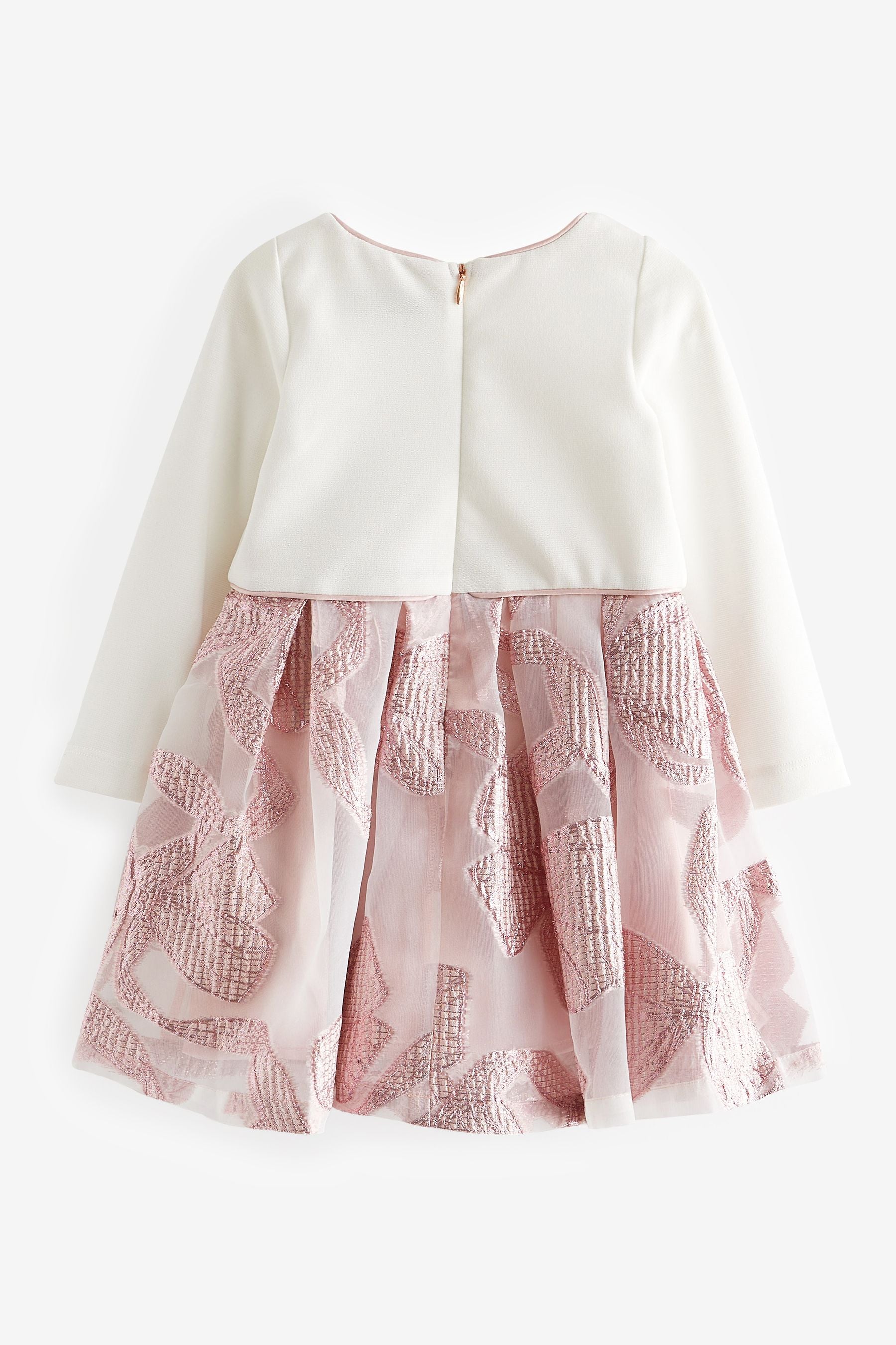 Baker by Ted Baker Pink Long Sleeve Jacquard Bow Dress