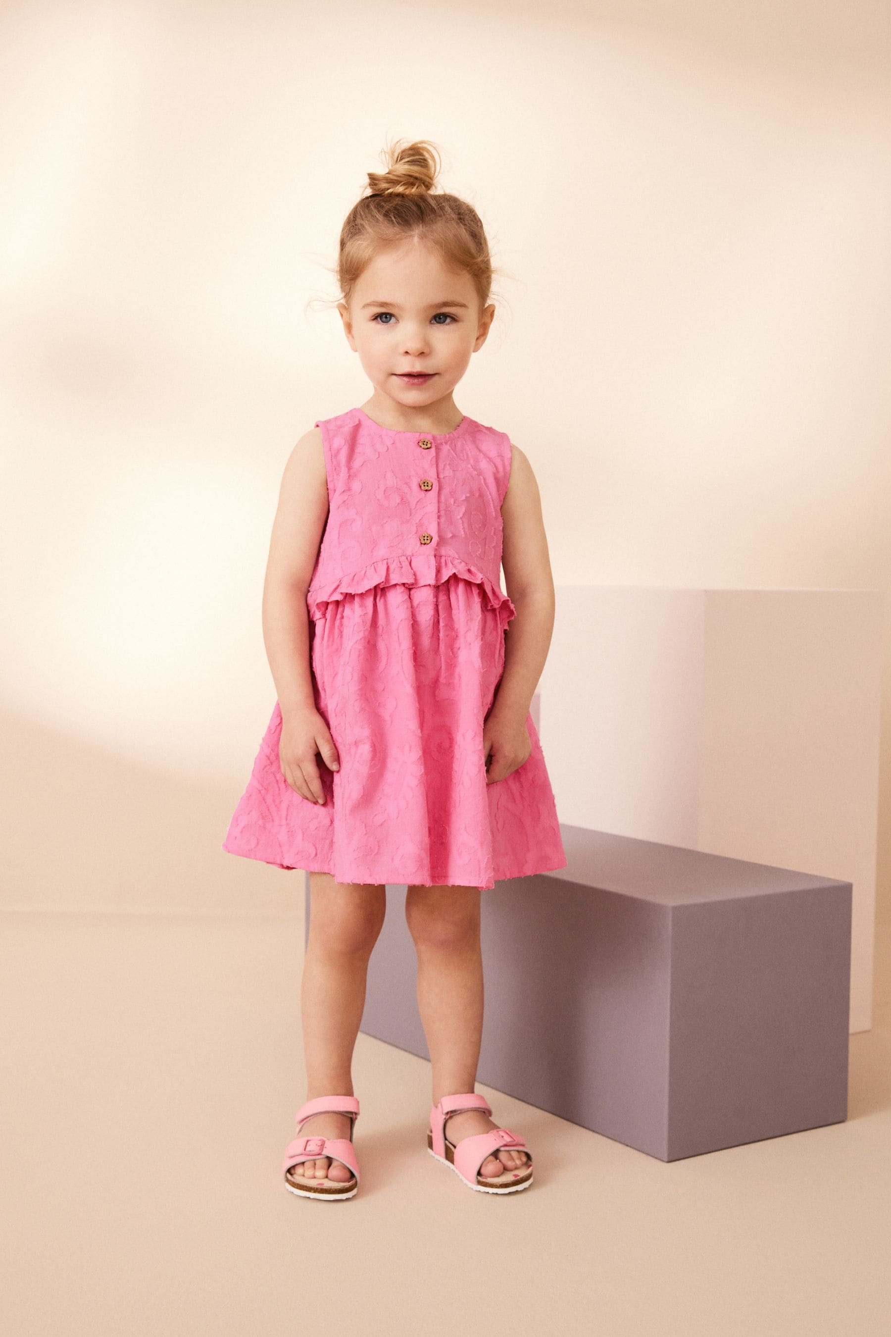 Pink Textured Peplum Dress (3mths-8yrs)