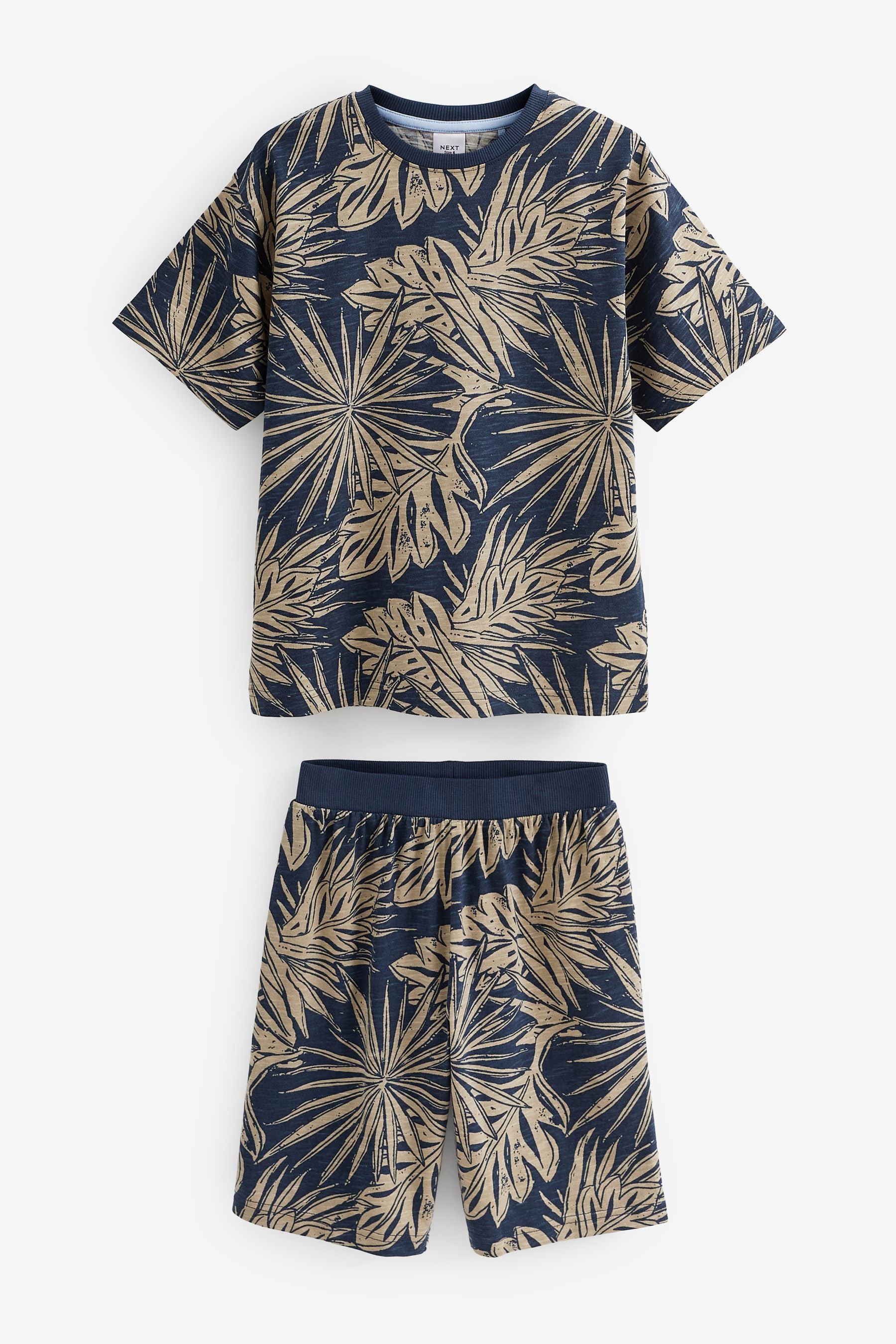 Navy Blue 100% Cotton Palm Print Short Pyjamas 3 Pack (3-16yrs)