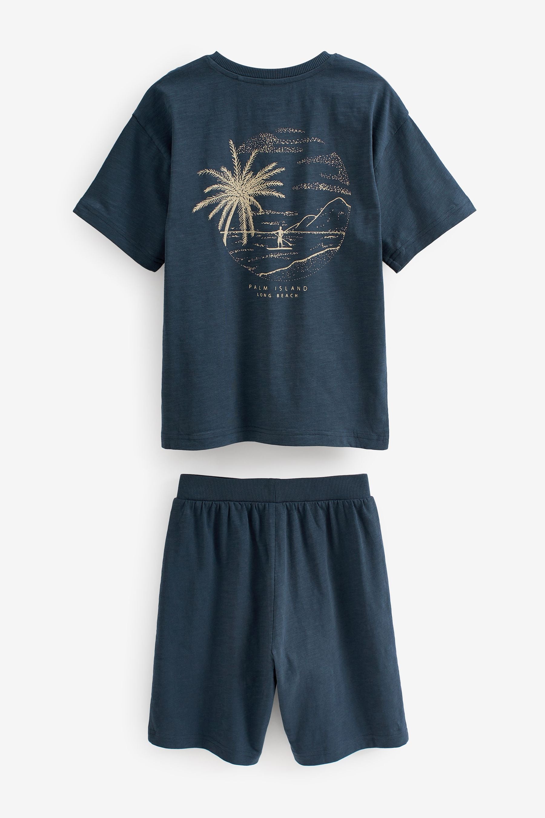 Navy Blue 100% Cotton Palm Print Short Pyjamas 3 Pack (3-16yrs)