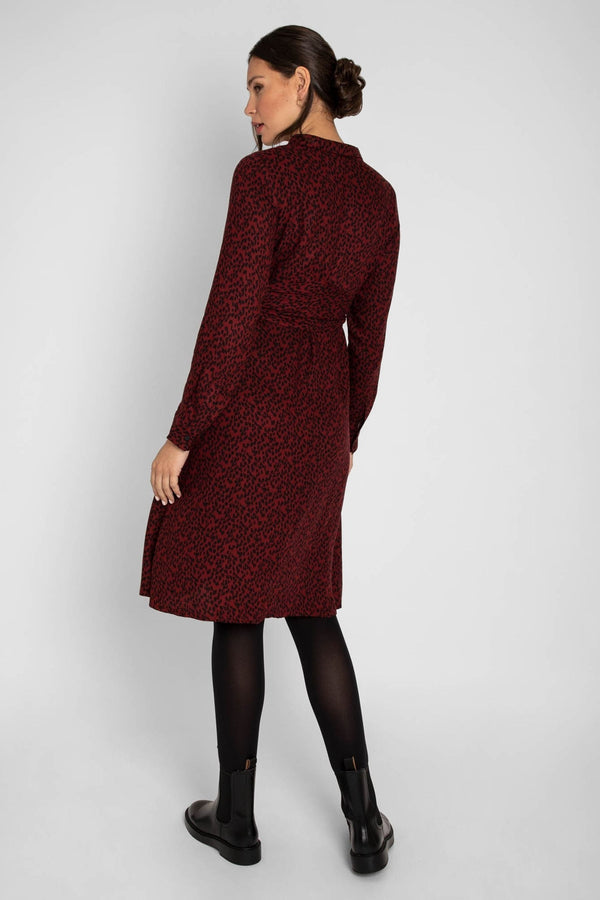 JoJo Maman B?©b?© Burgundy Red Animal Print Shirt Maternity Dress With Tie