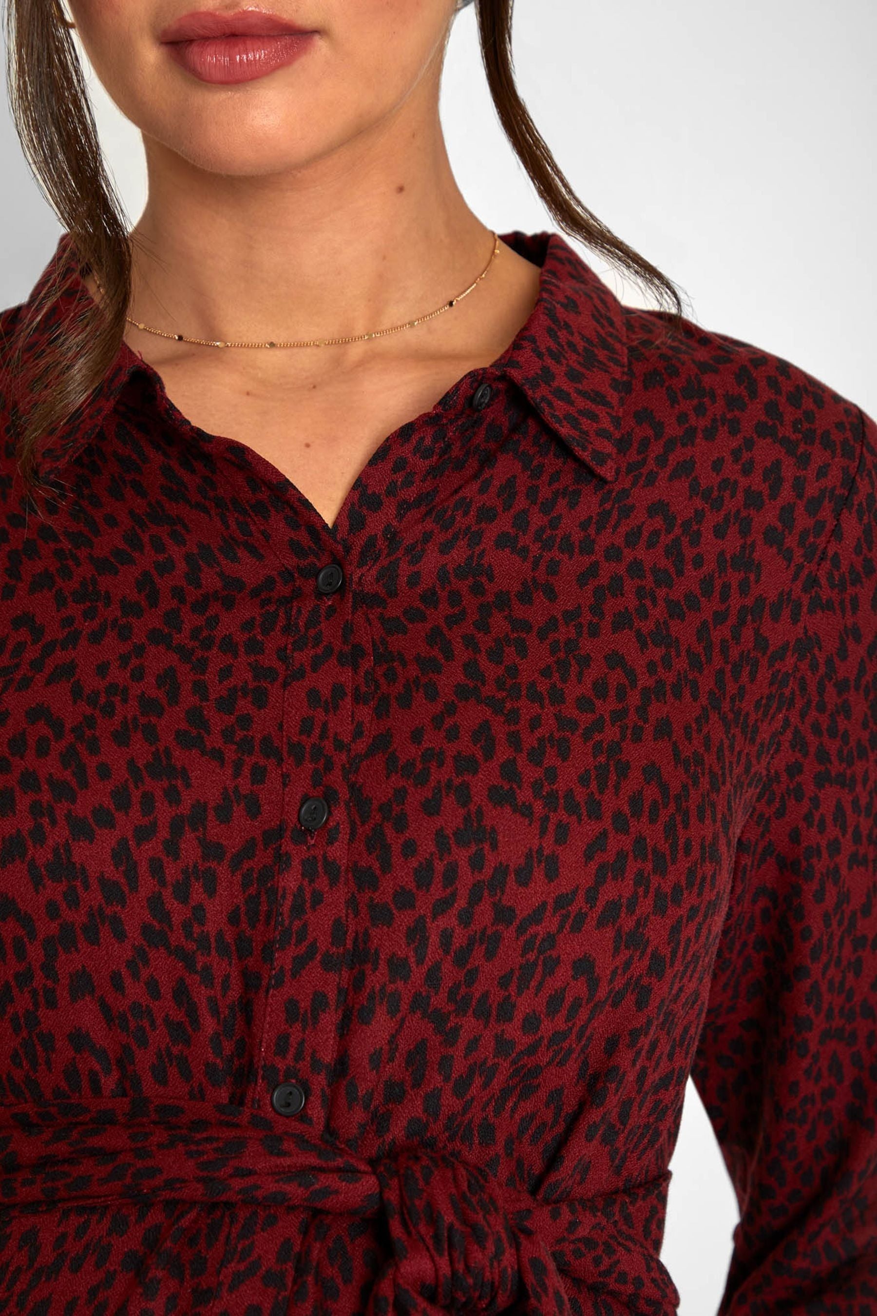 Burgundy Red JoJo Maman Bébé Animal Print Shirt Maternity Dress With Tie