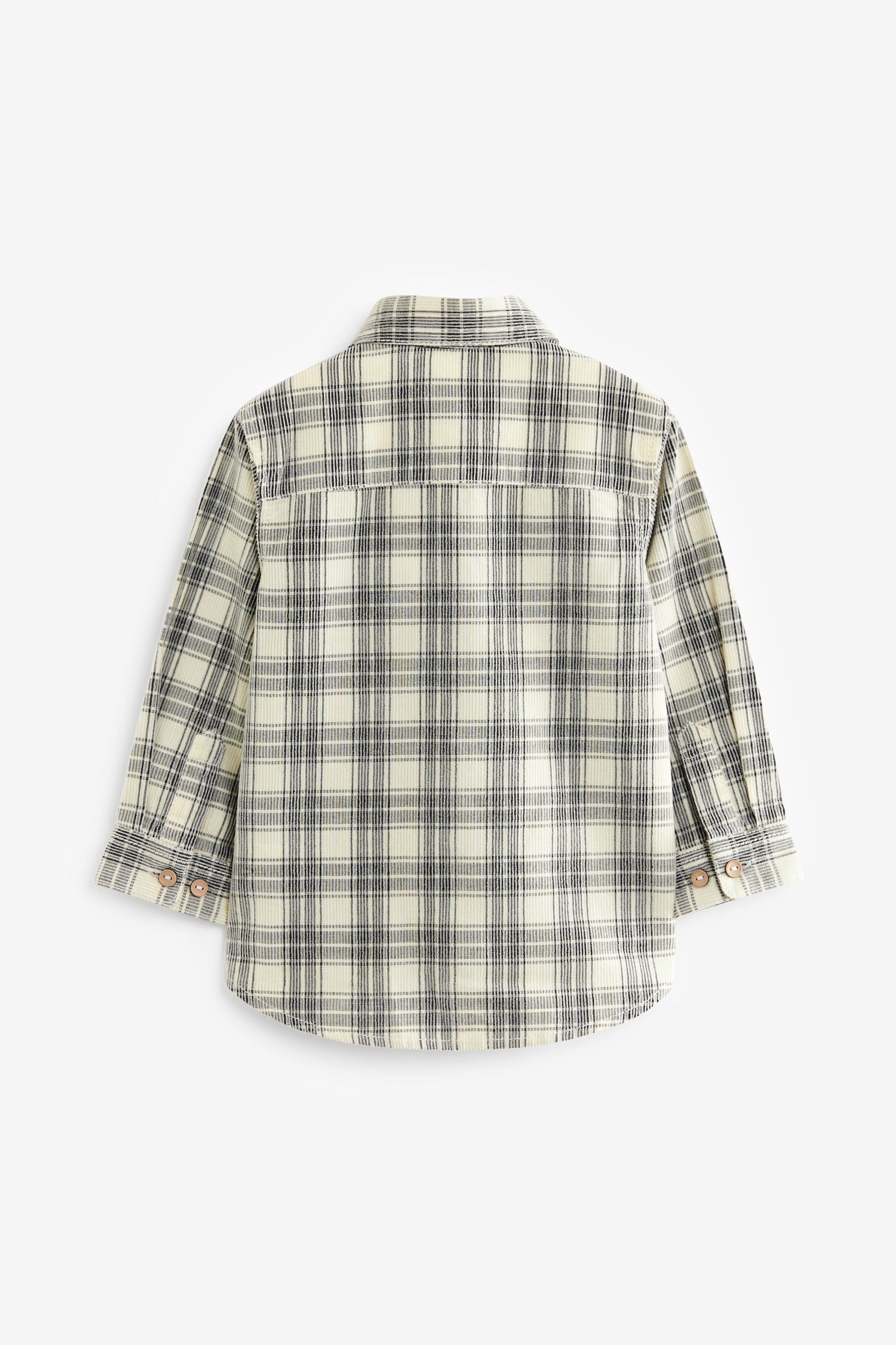 Ecru Cream with Character Pocket Check Corduroy Long Sleeve Shirt (3mths-7yrs)