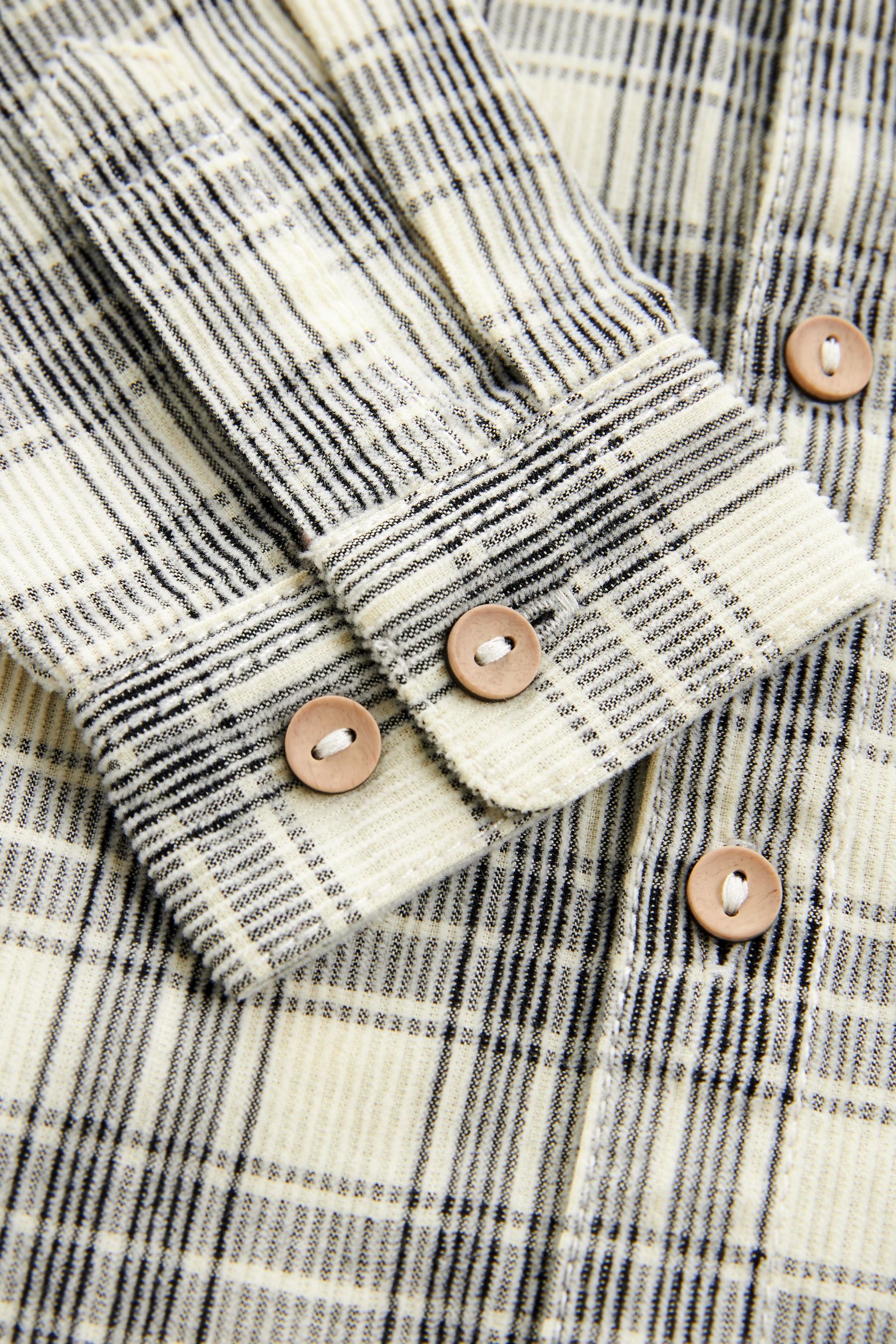 Ecru Cream with Character Pocket Check Corduroy Long Sleeve Shirt (3mths-7yrs)