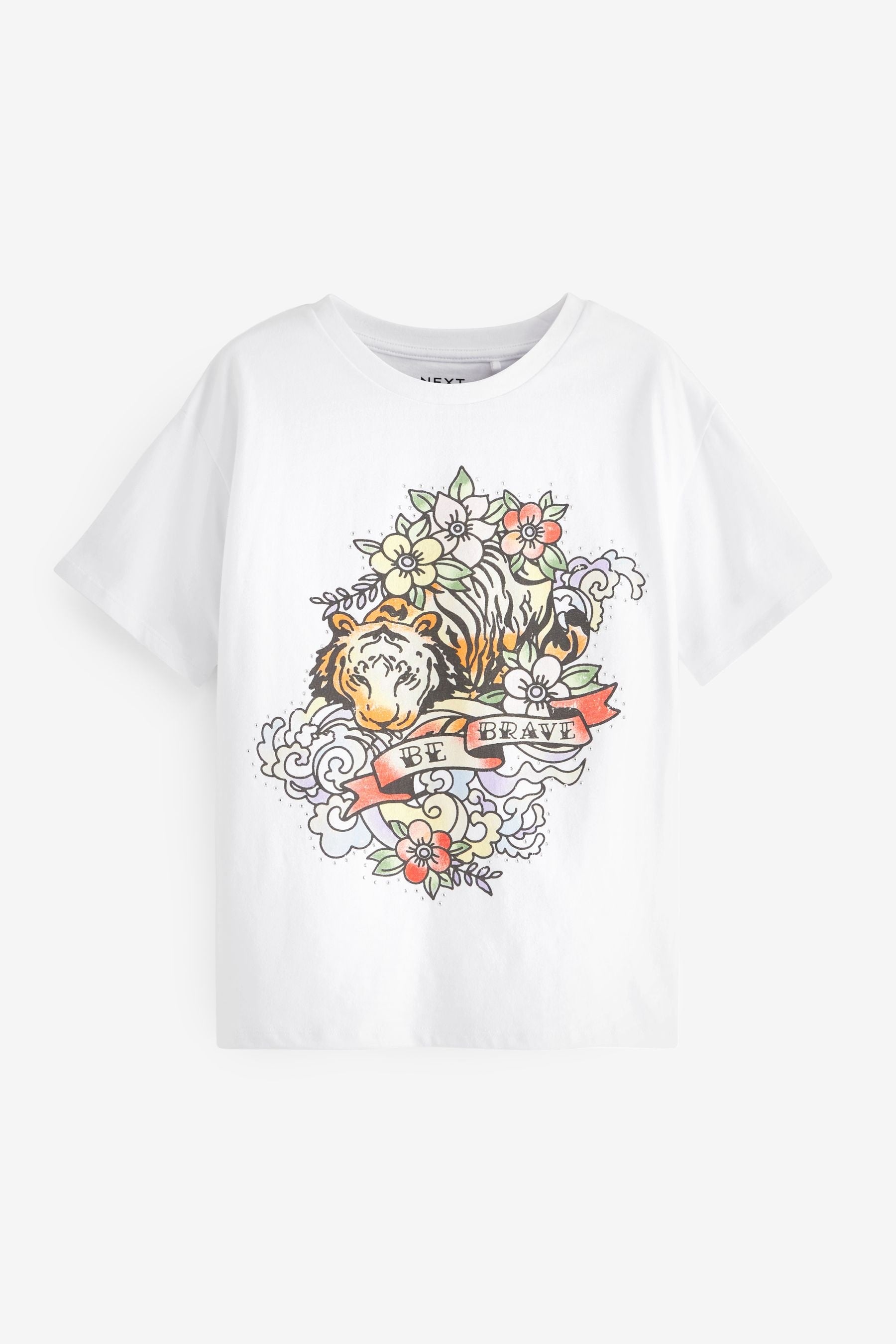 White Tiger Stud Oversized Embellished Graphic T-Shirt (3-16yrs)