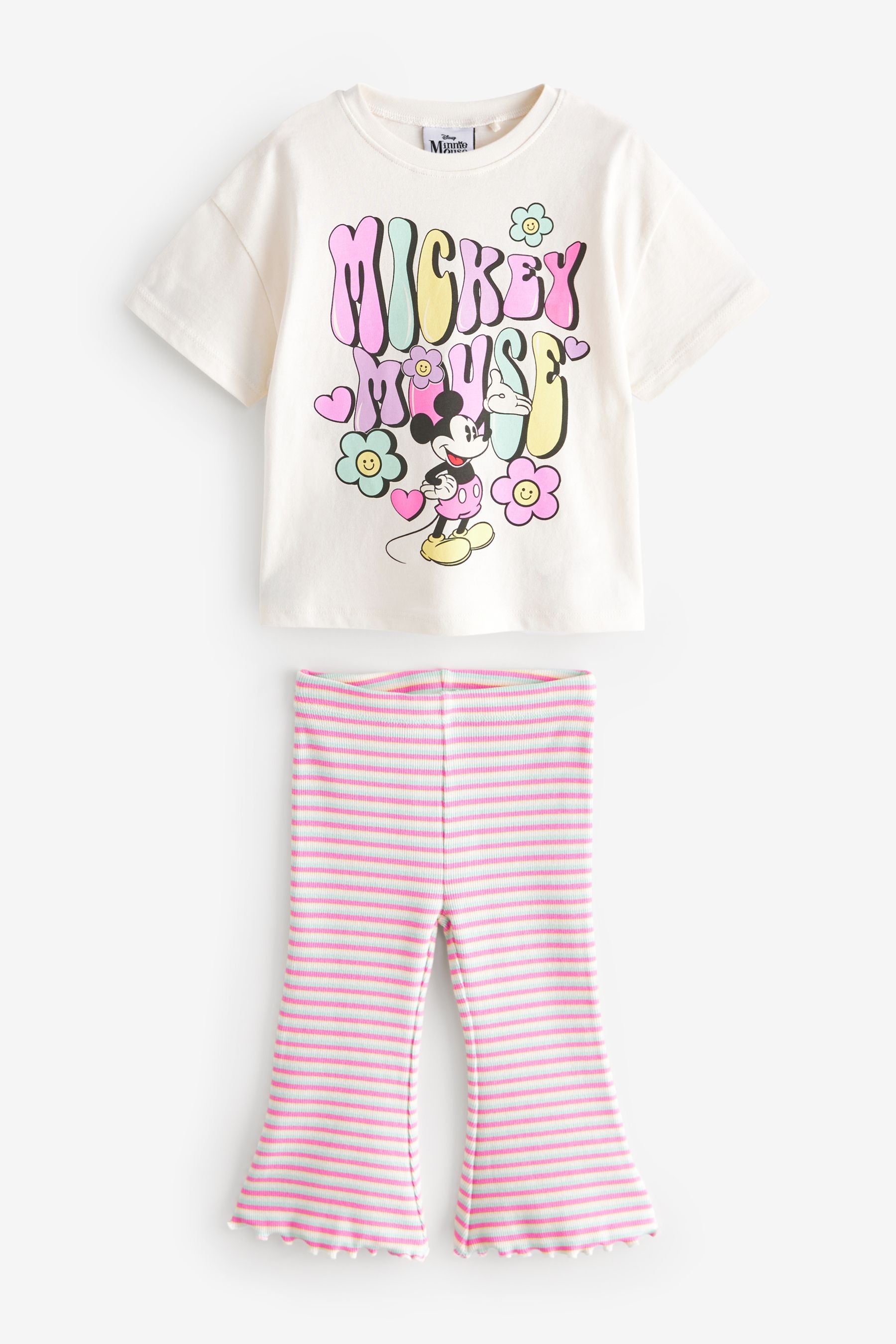 Bright Pink 100% Cotton Disney Minnie Mouse T-Shirt and Flare Leggings Set (3mths-7yrs)