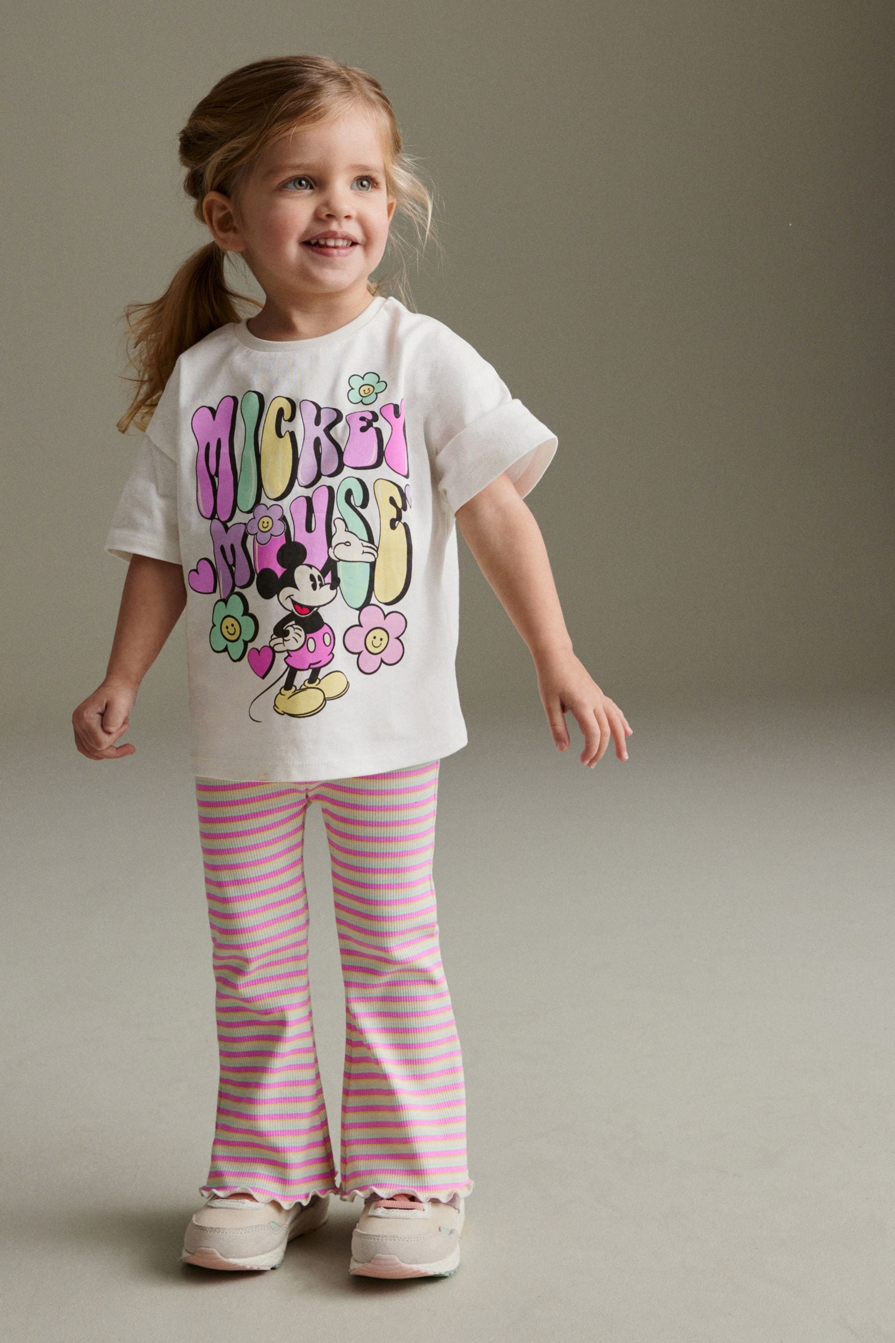 Bright Pink 100% Cotton Disney Minnie Mouse T-Shirt and Flare Leggings Set (3mths-7yrs)