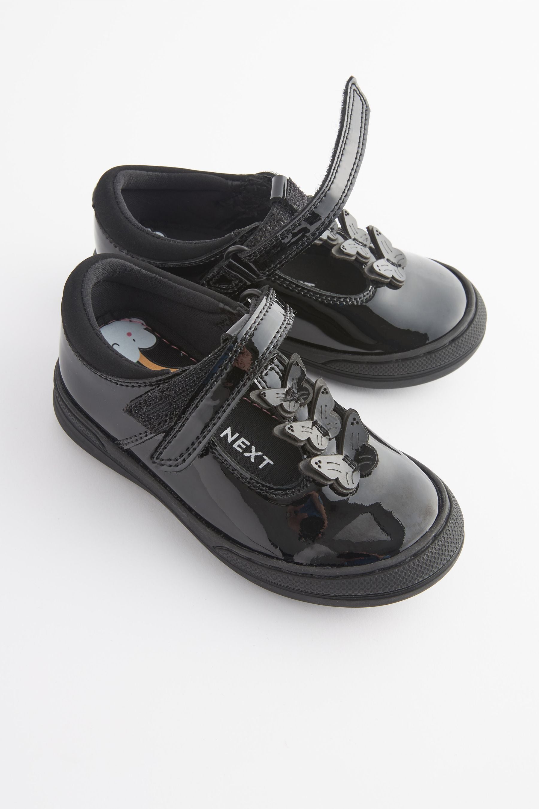 Black Patent Infant School Leather Butterfly T-Bar Shoes