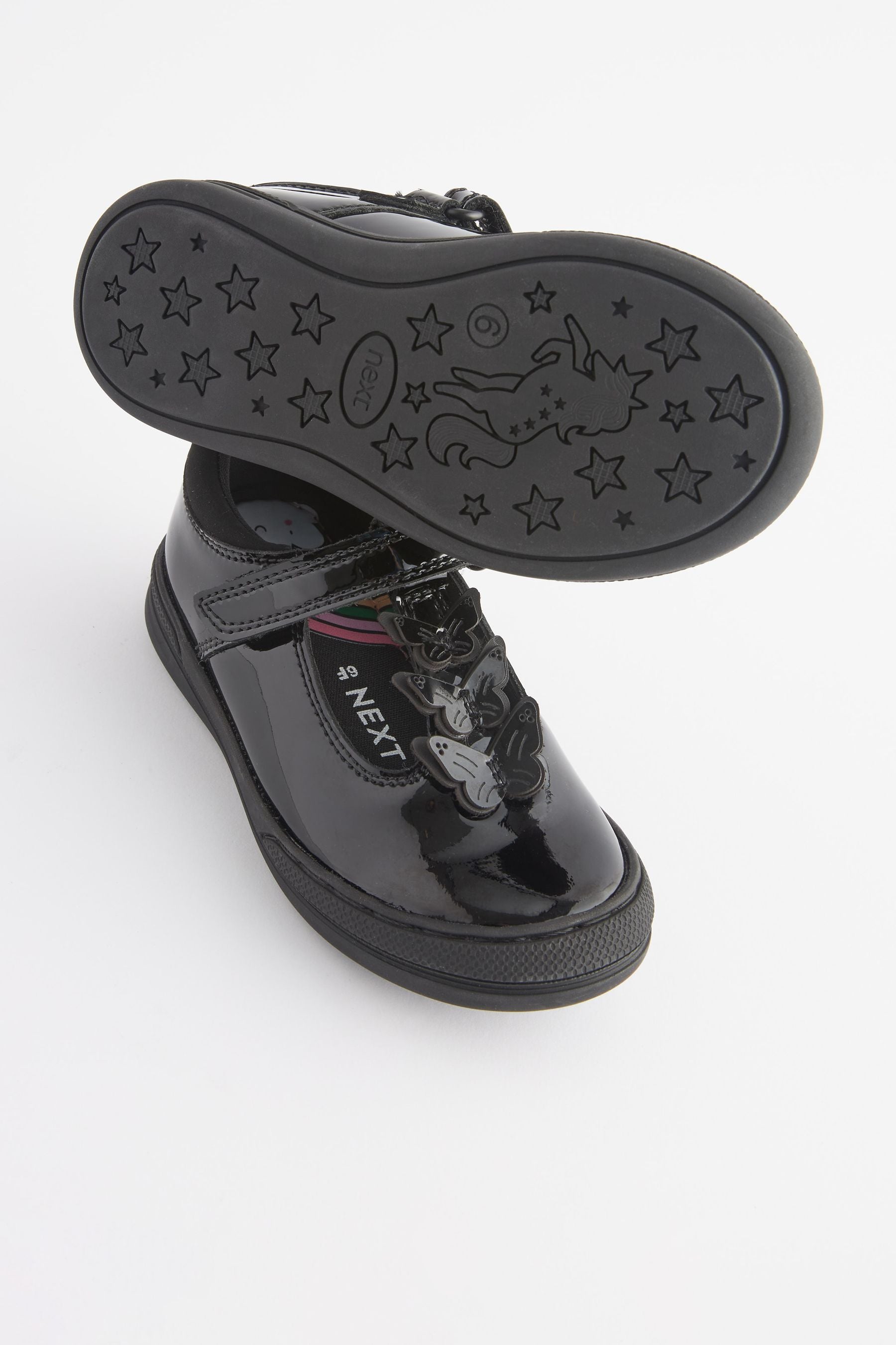 Black Patent Infant School Leather Butterfly T-Bar Shoes