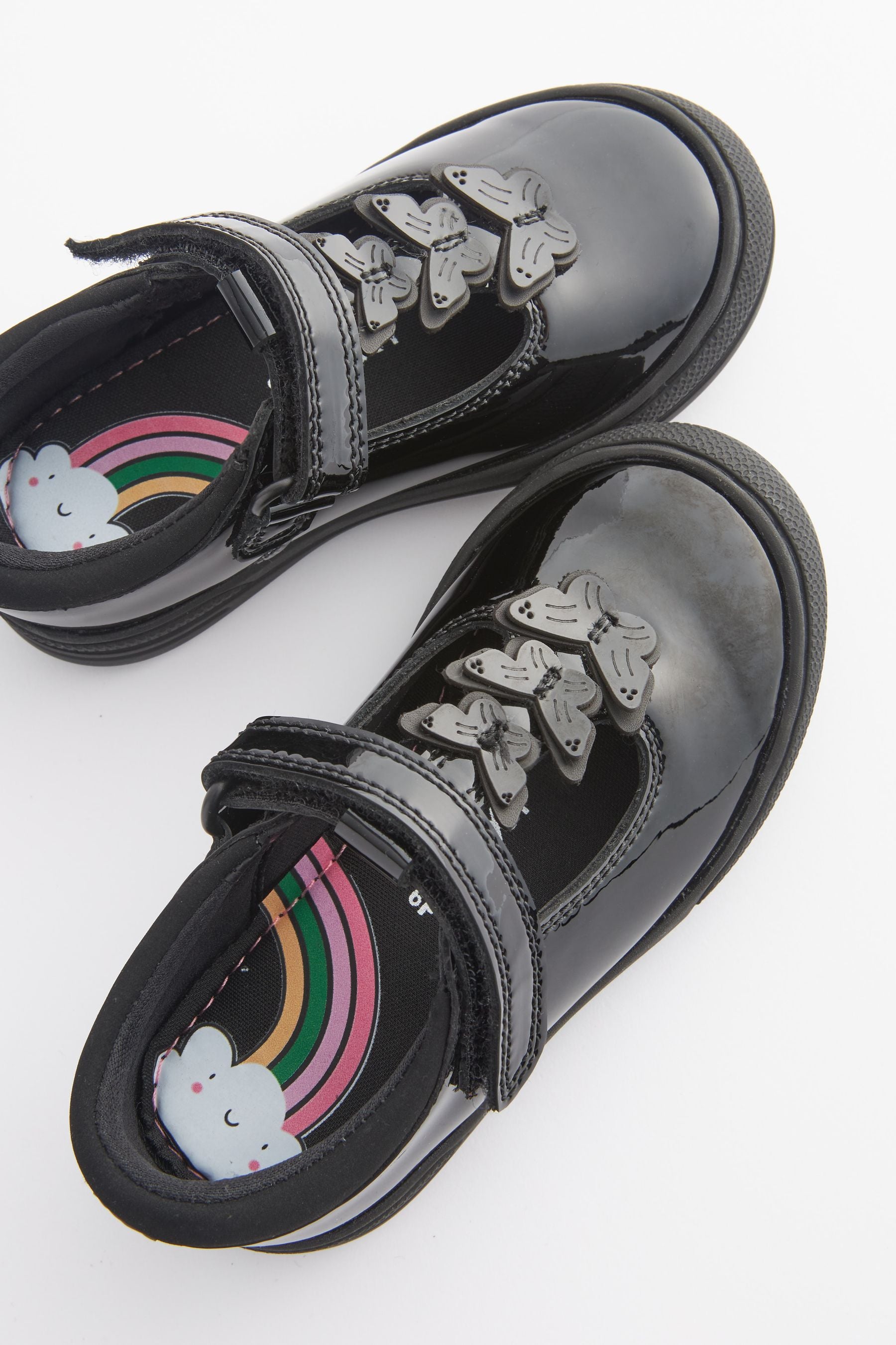 Black Patent Infant School Leather Butterfly T-Bar Shoes